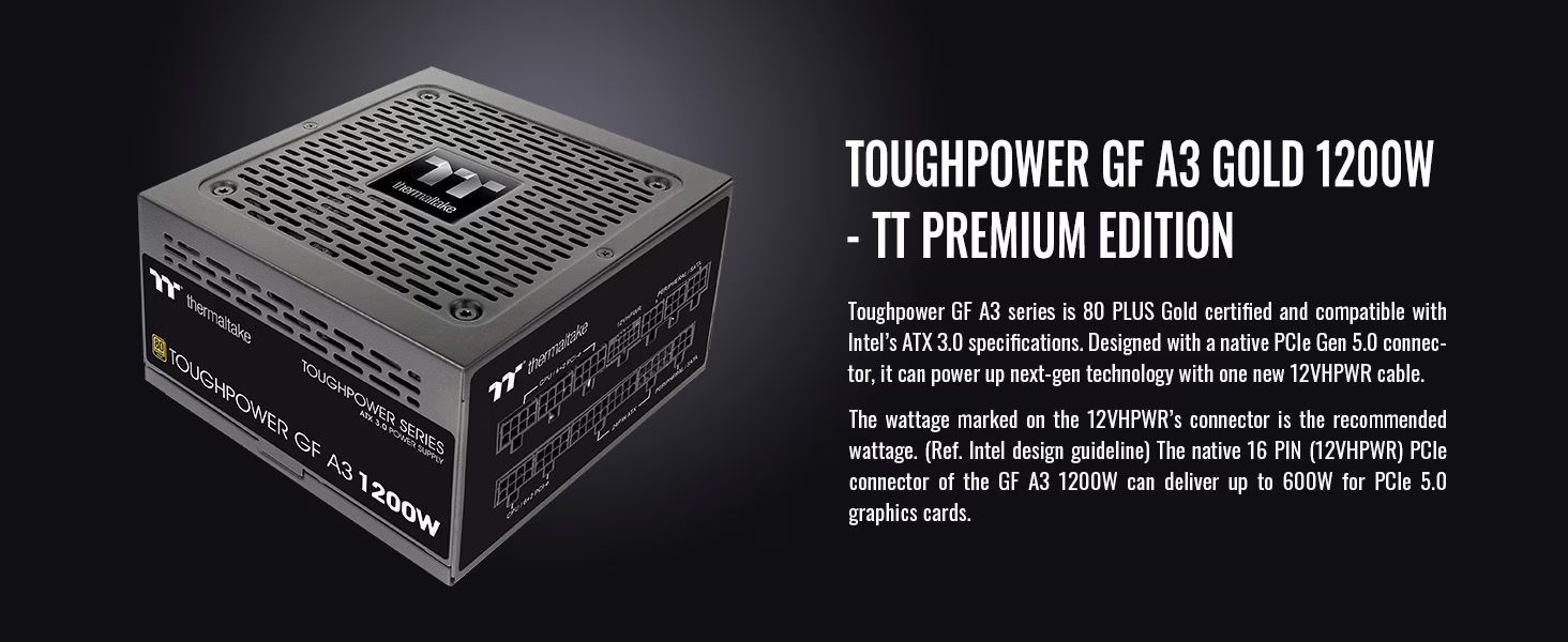 Thermaltake GF A3 1200W Gold PSU | ATX 3.0 & PCIe 5.0
