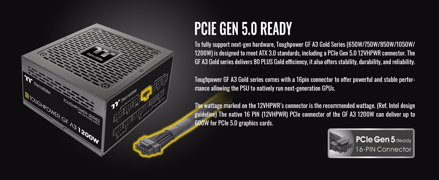 Thermaltake GF A3 1200W Gold PSU | ATX 3.0 & PCIe 5.0