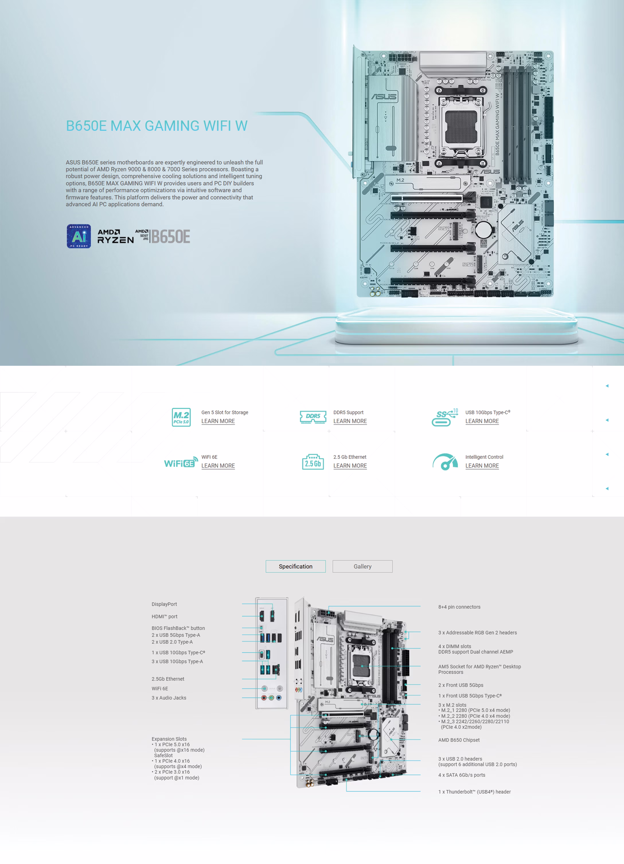 ASUS B650E MAX GAMING WIFI W AMD B650 ATX motherboard IMAGE