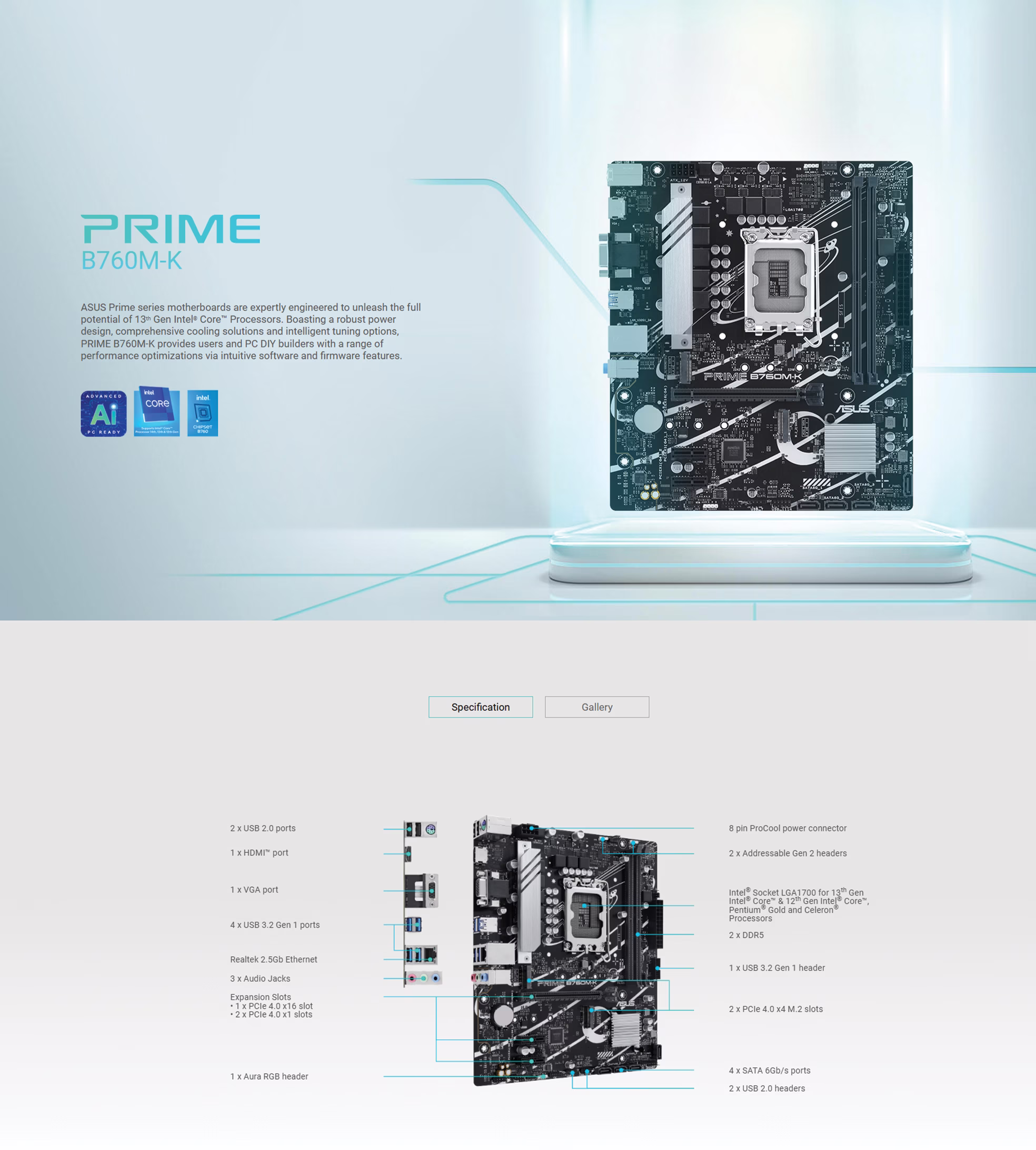ASUS Prime B760M-K  Intel B760 LGA 1700 mATX motherboard OVERVIEW IMAGE