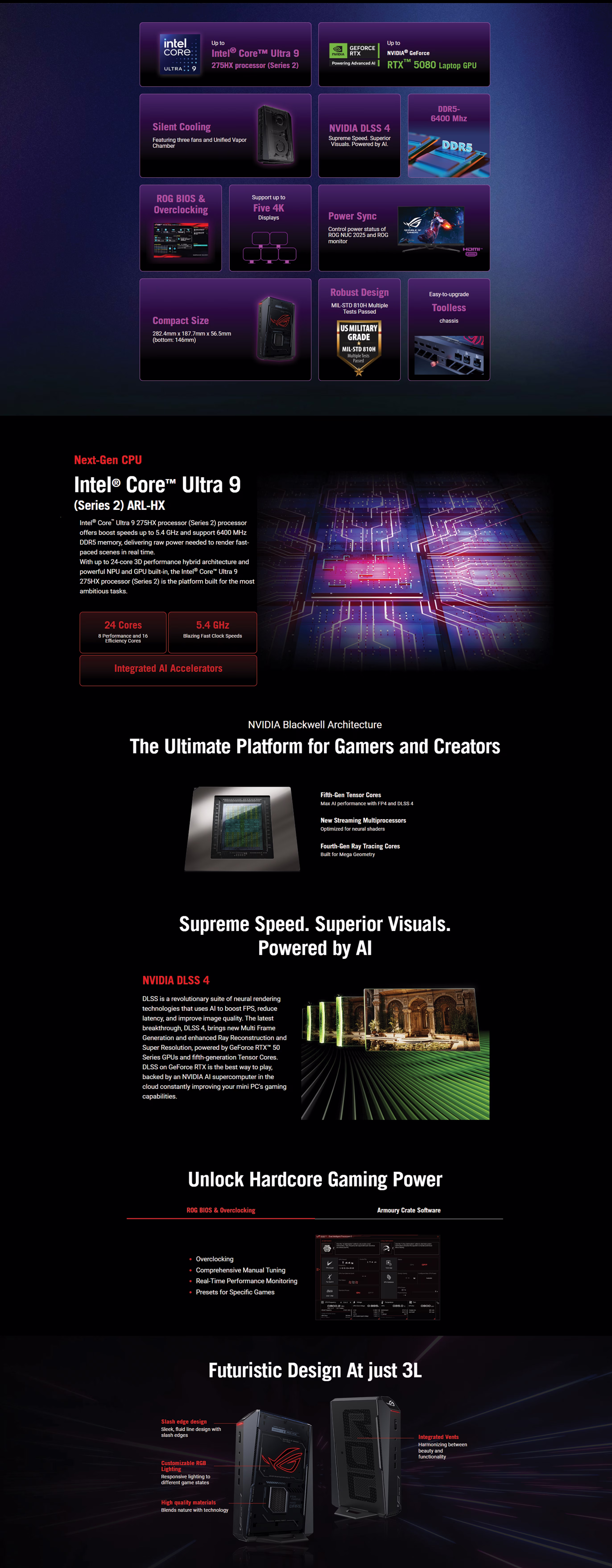 Top view of the ROG NUC (2025) chassis showing the cooling vents