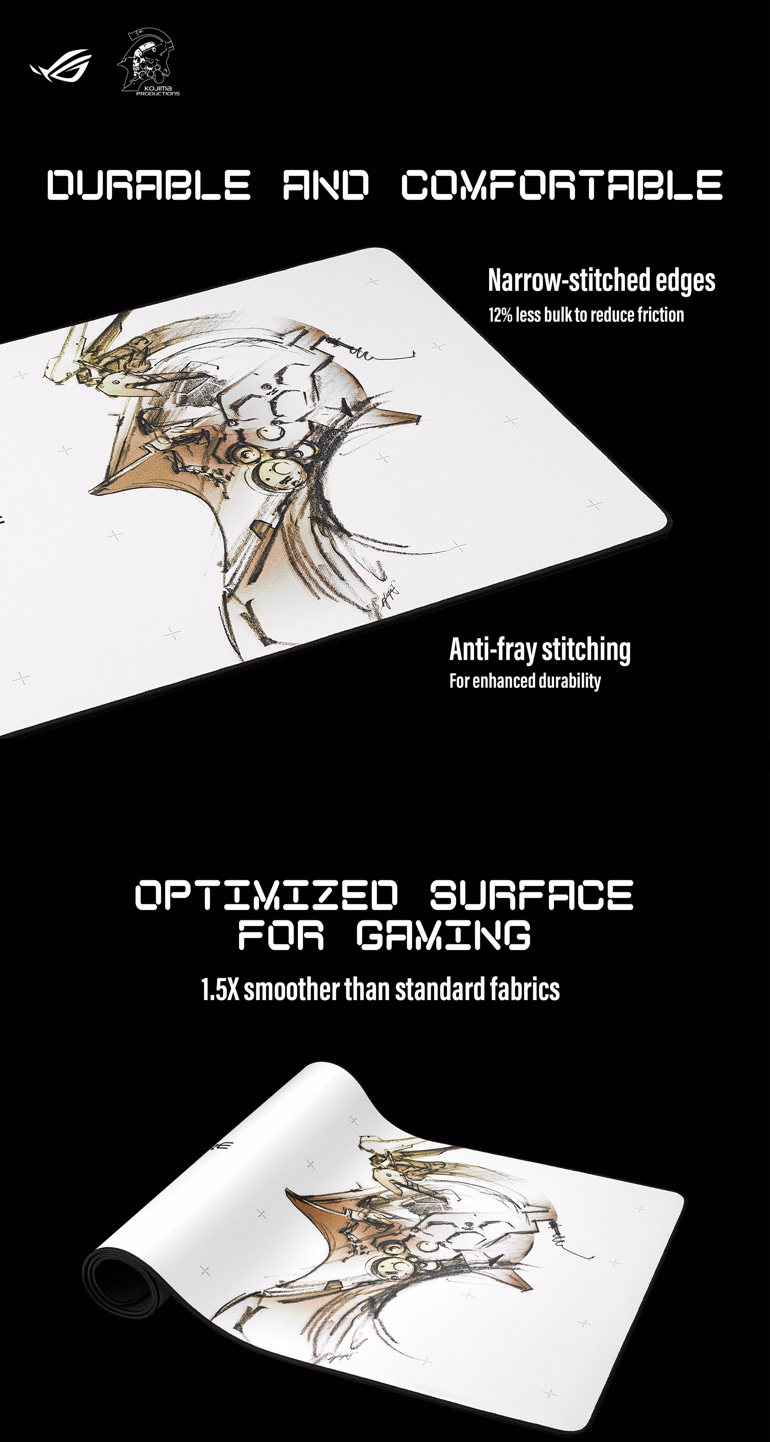 ASUS ROG Scabbard II XXL KJP Edition extended mouse pad showing the full 900mm surface and artistic design.