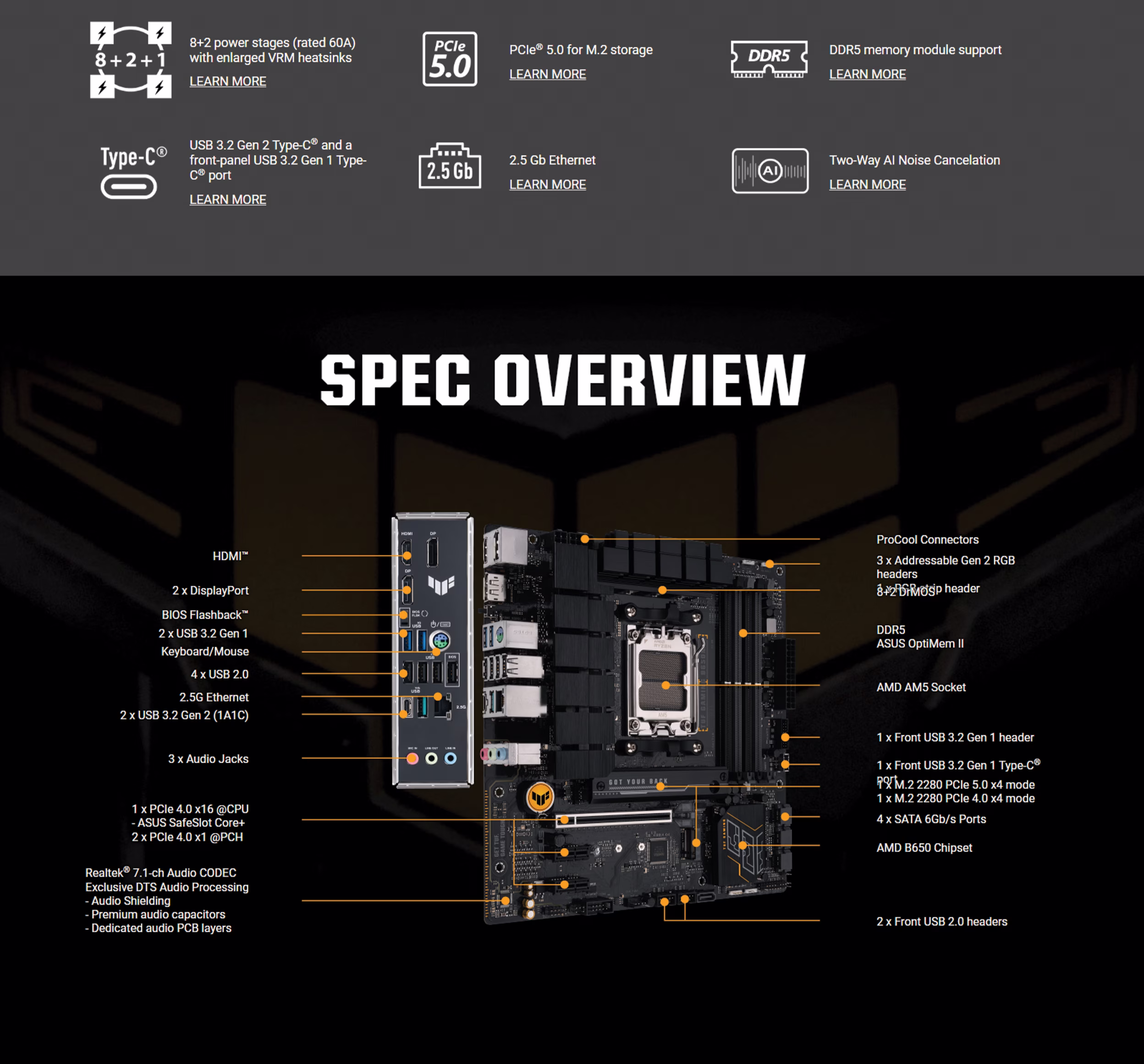 ASUS TUF GAMING B650M-E  DDR5 micro-ATX Motherboard OVERVIEW IMAGE