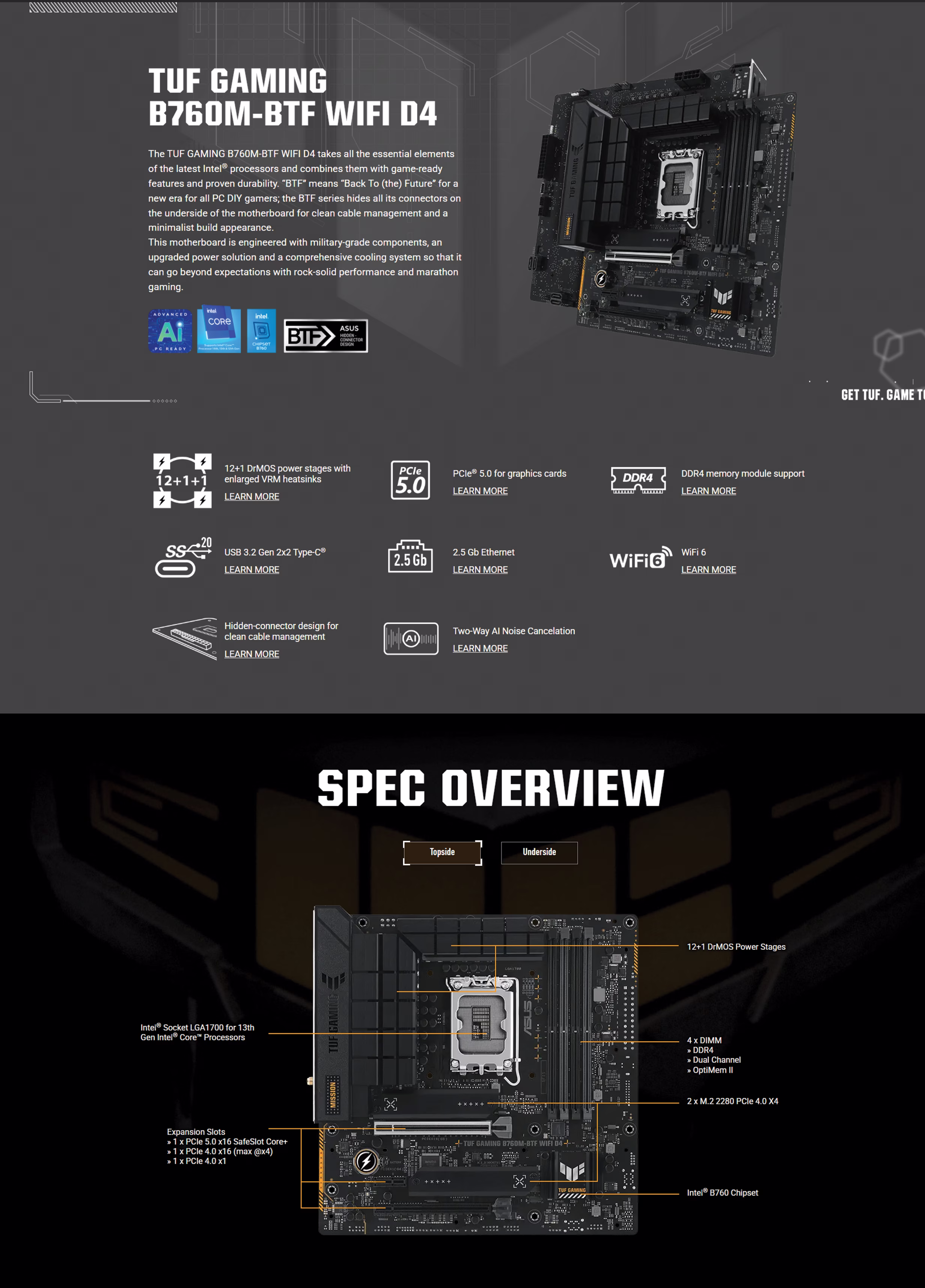ASUS TUF GAMING B760M-BTF WIFI D4 DDR4 micro-ATX Motherboard