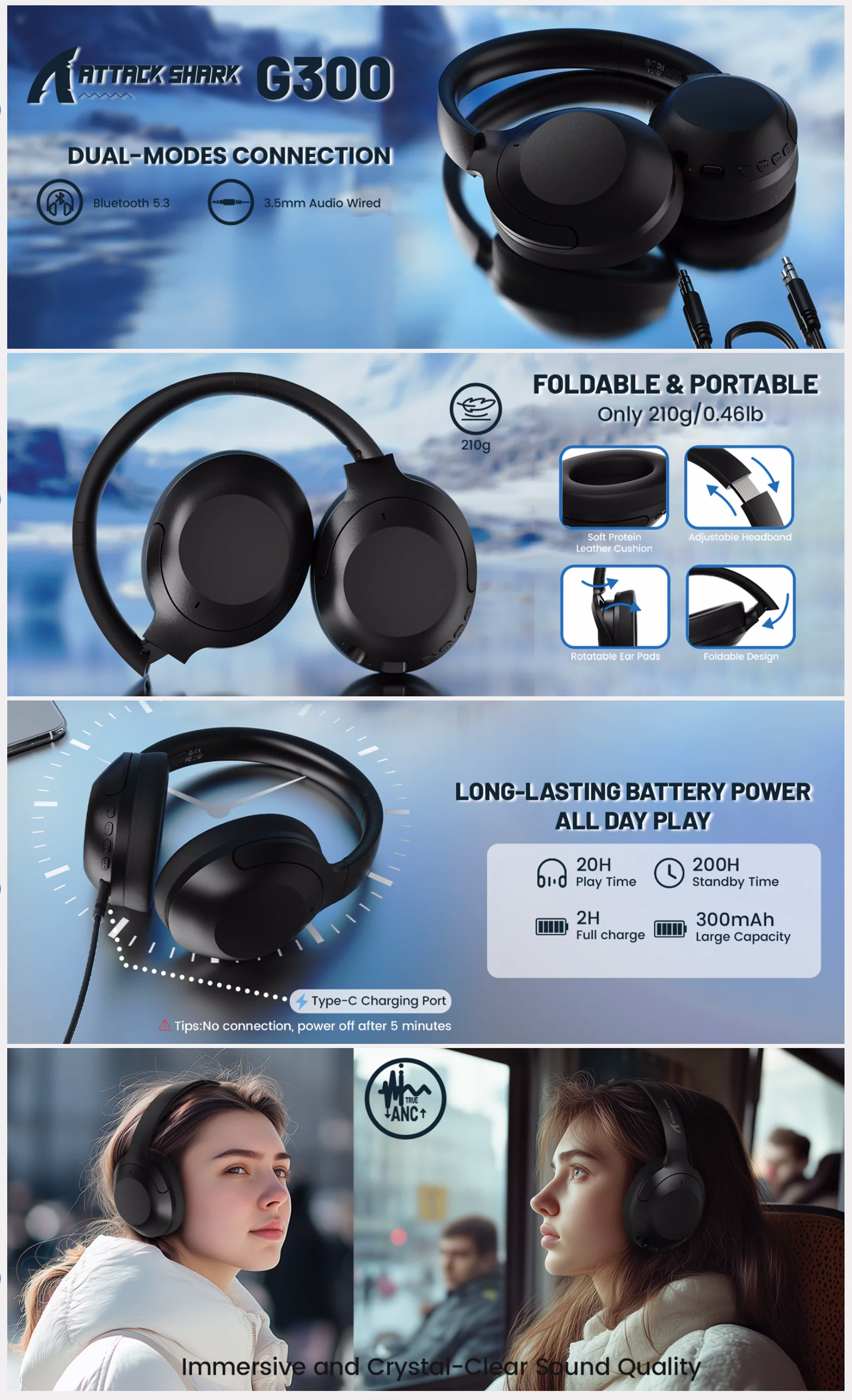 ATTACK SHARK G300 ANC Headphones