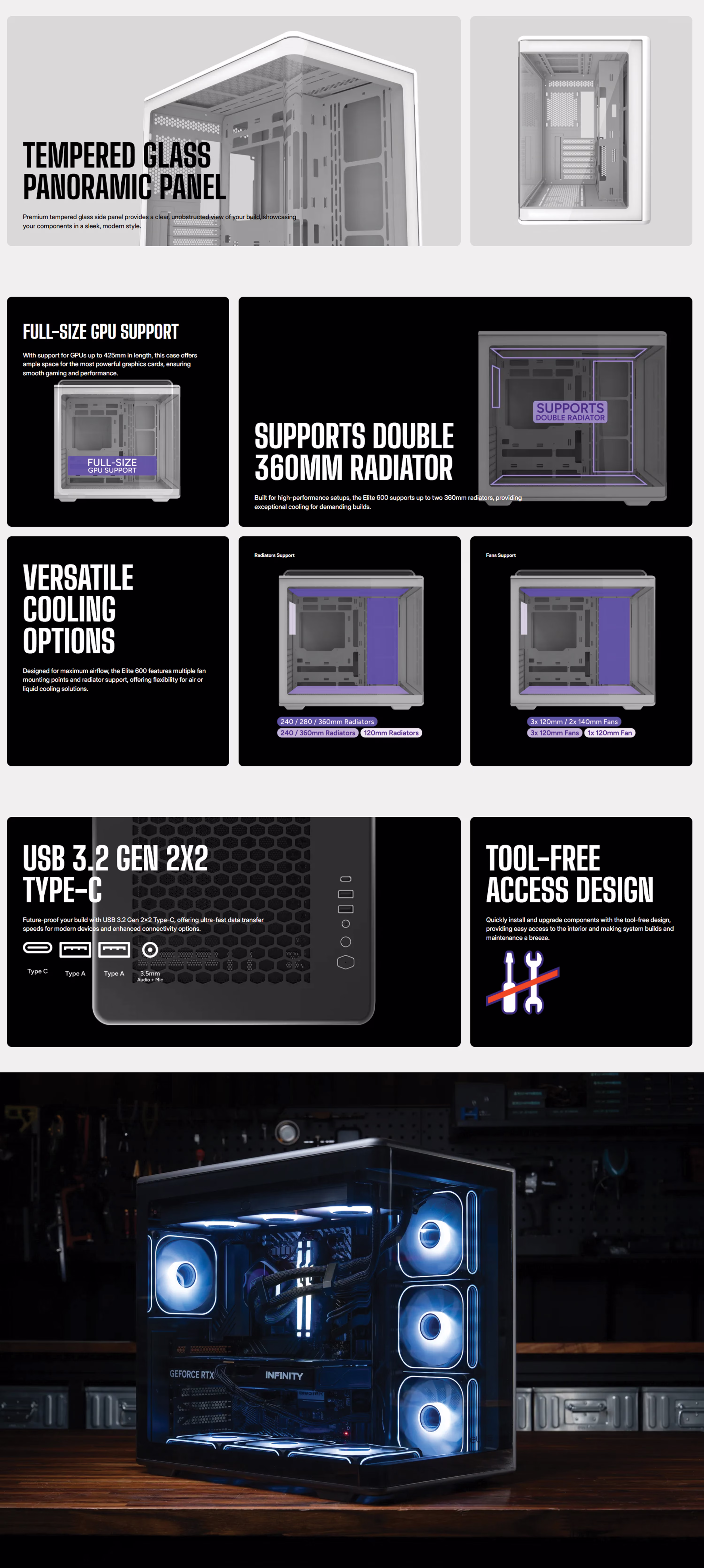 COOLERMASTERELITE600PANORAMICPANELFULLCURVED7ARGBFANS360MMRADIATORBLACKGAMINGCASEE600KGNNS02UAE