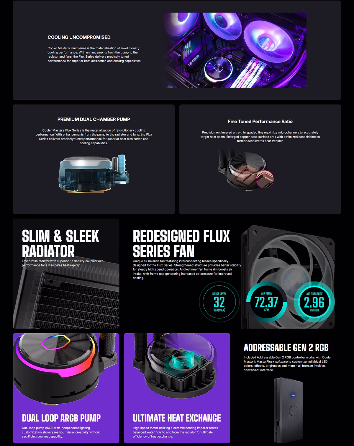 Cooler Master MasterLiquid PL240 Flux 240mm AIO Liquid CPU Cooler featuring Gen 2 ARGB lighting and two 120mm fans
