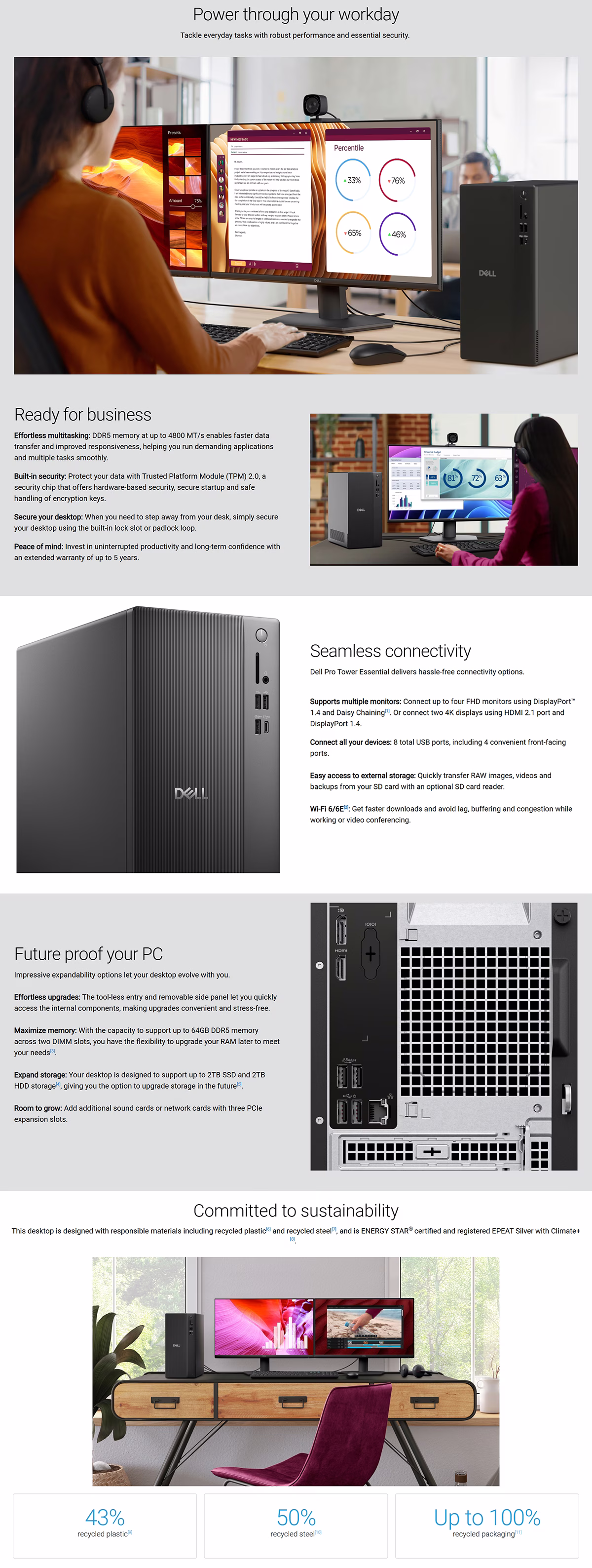 Dell Pro Tower Essential QVT1260 Business Desktop PC with Front USB Ports in Black Chassis