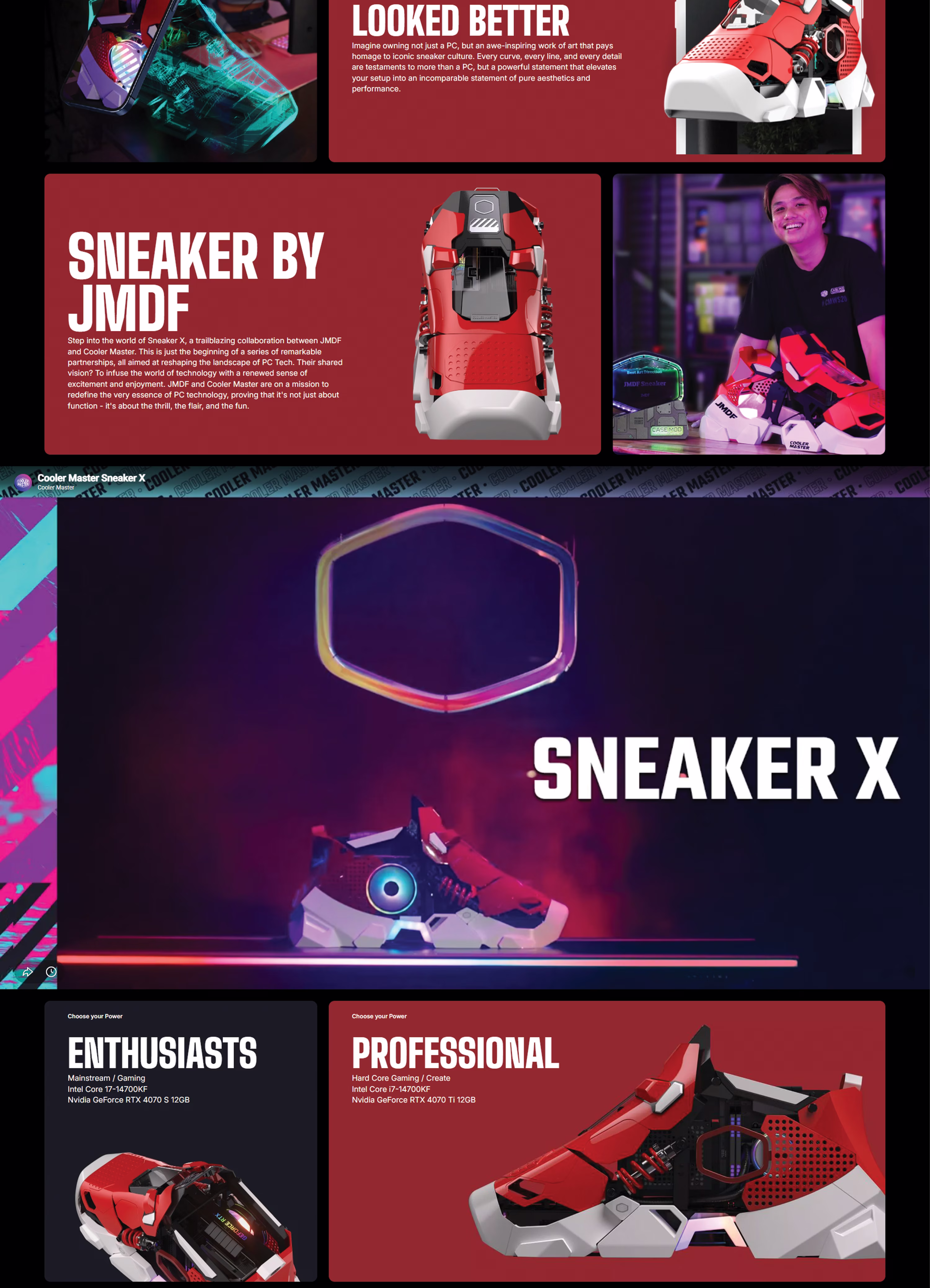 Elevate your gaming setup with the Cooler Master Sneaker X CPT Kit, a premium open-frame Mini-ITX gaming case inspired by the iconic silhouette of a high-performance sneaker