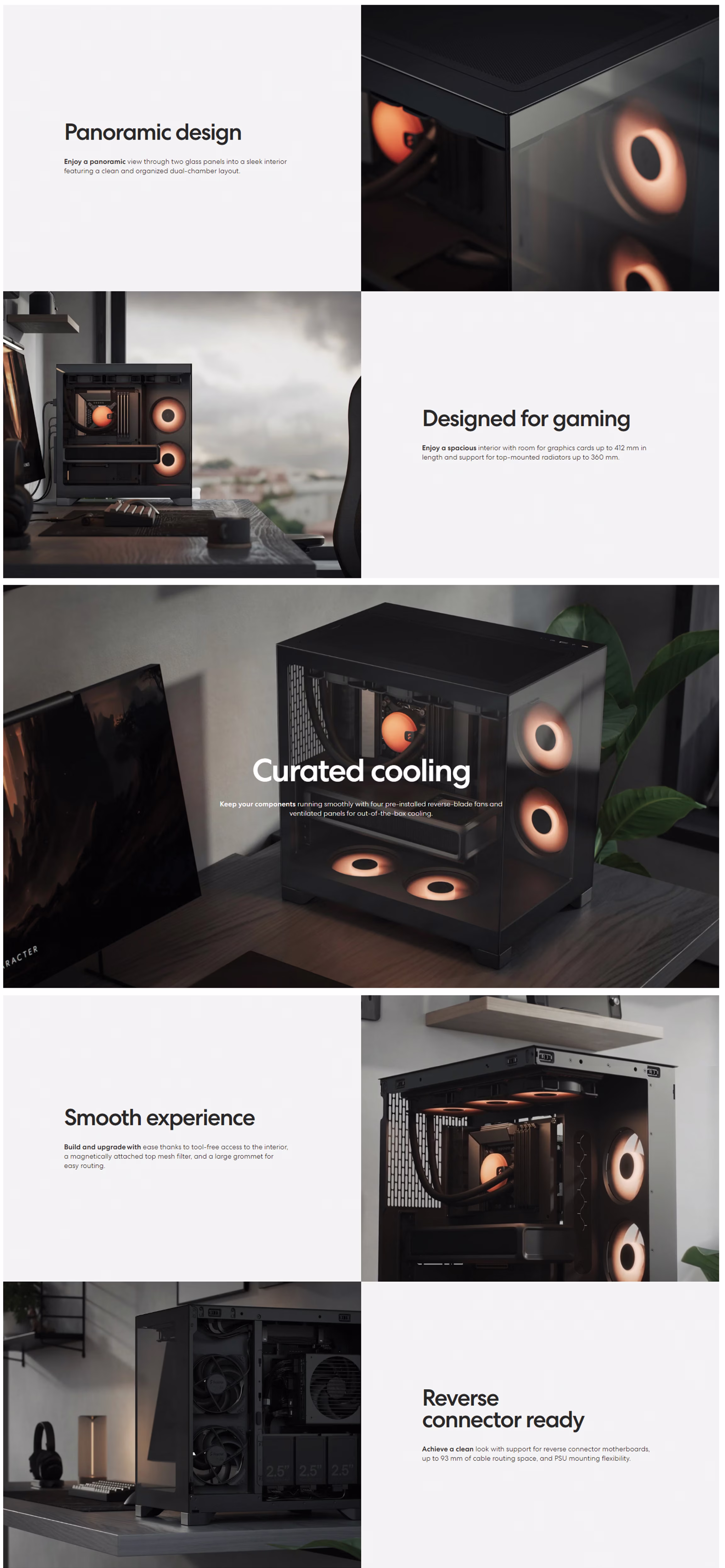 Fractal Design Pop 2 Vision RGB Black PC case showing the wraparound tempered glass and four illuminated Aspect 12X Reverse RGB fans