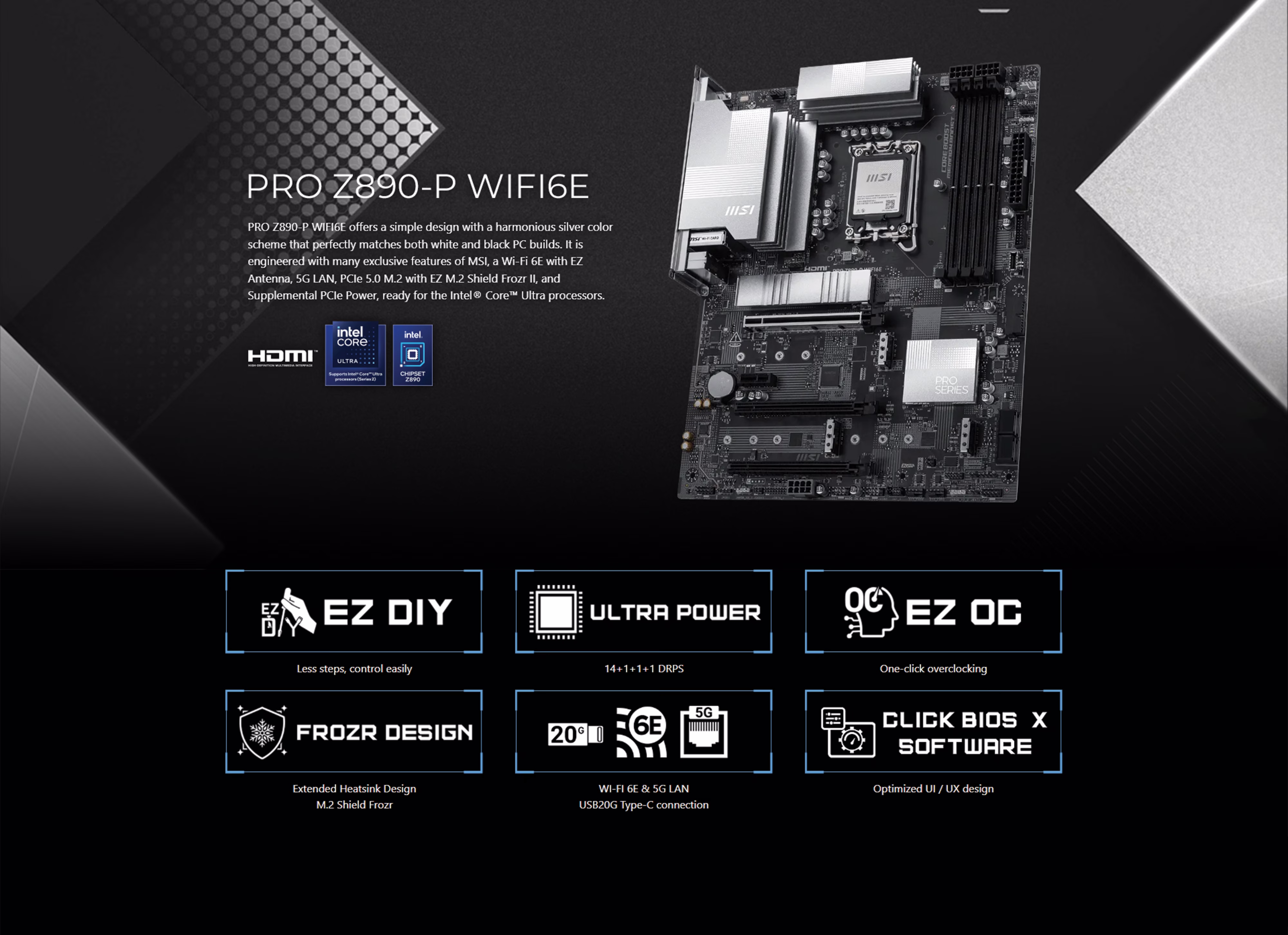 Full shot of the motherboard showing the professional silver and black aesthetic of the PRO series.