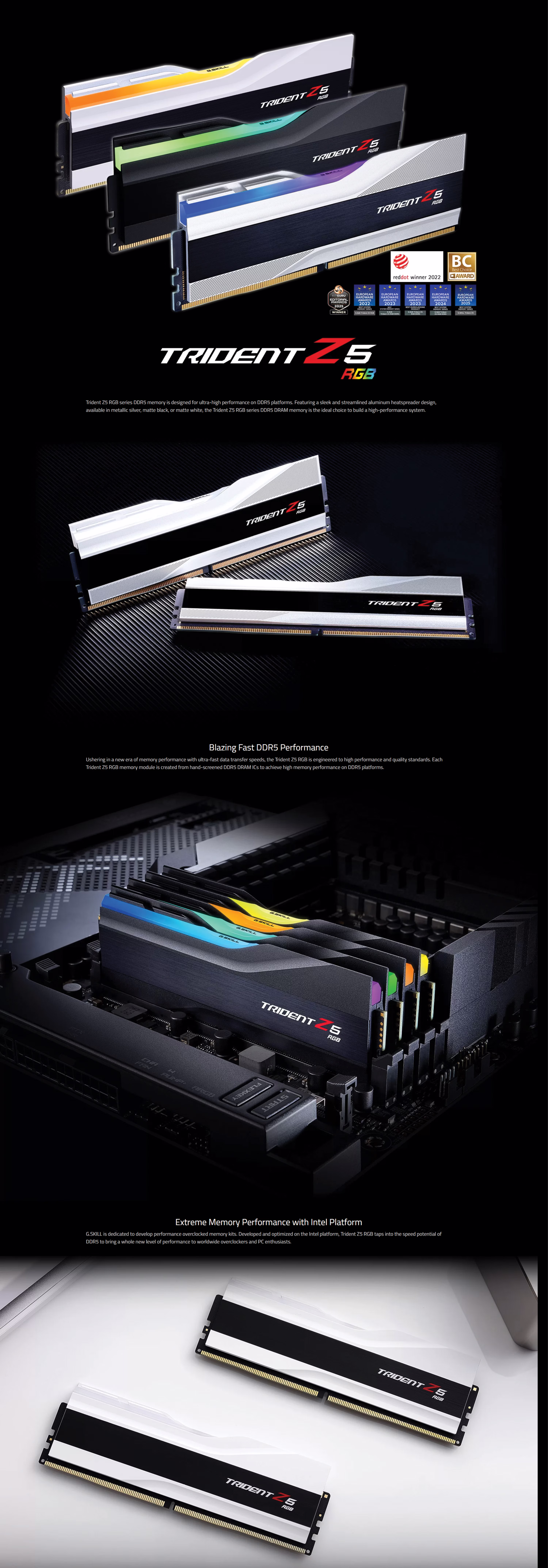 G Skill Trident Z5 RGB DDR5-6000 CL32-38-38-96 1.40V 64GB (2x32GB) Intel XMP Memory Kit (RAM