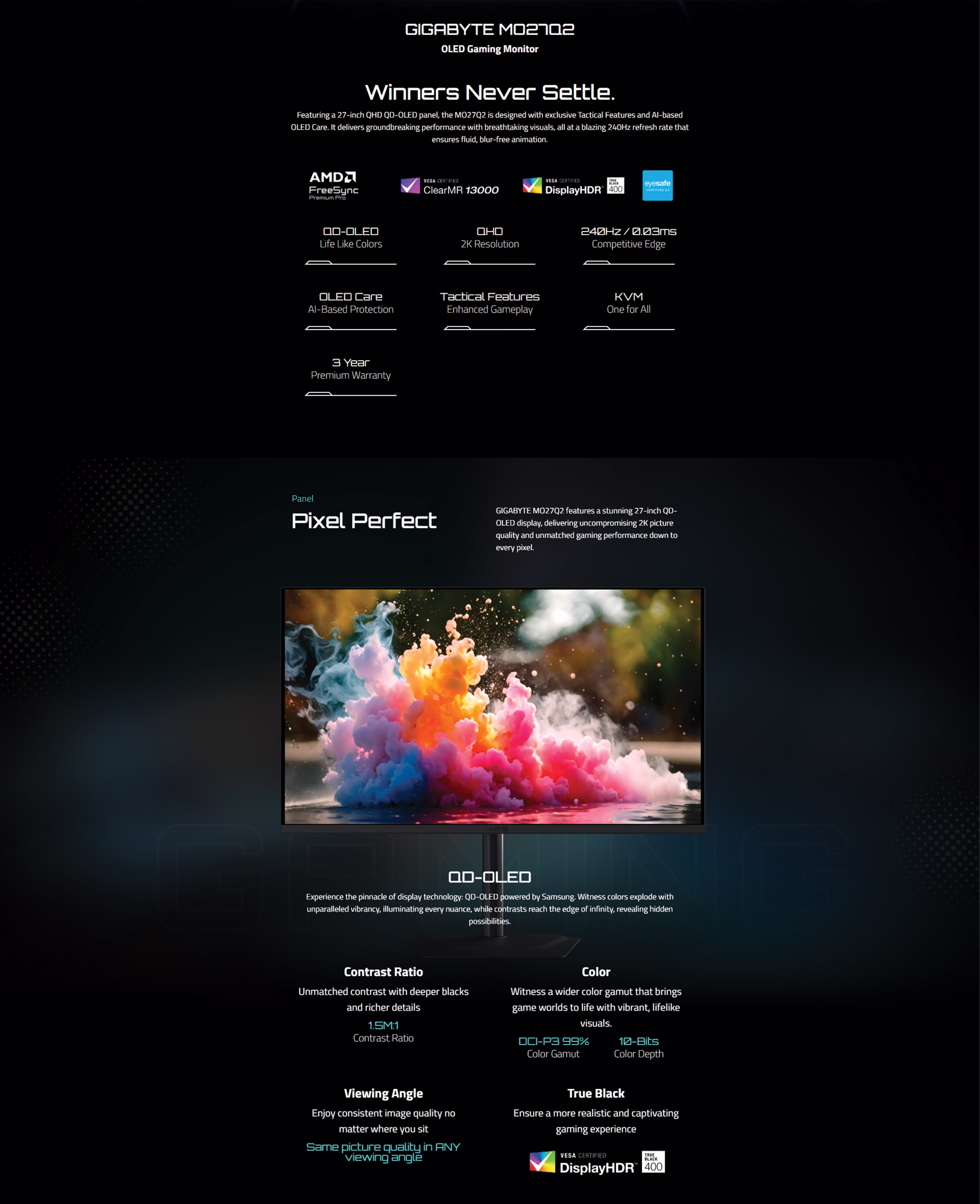 GIGABYTE MO27Q2 QD-OLED product overview description