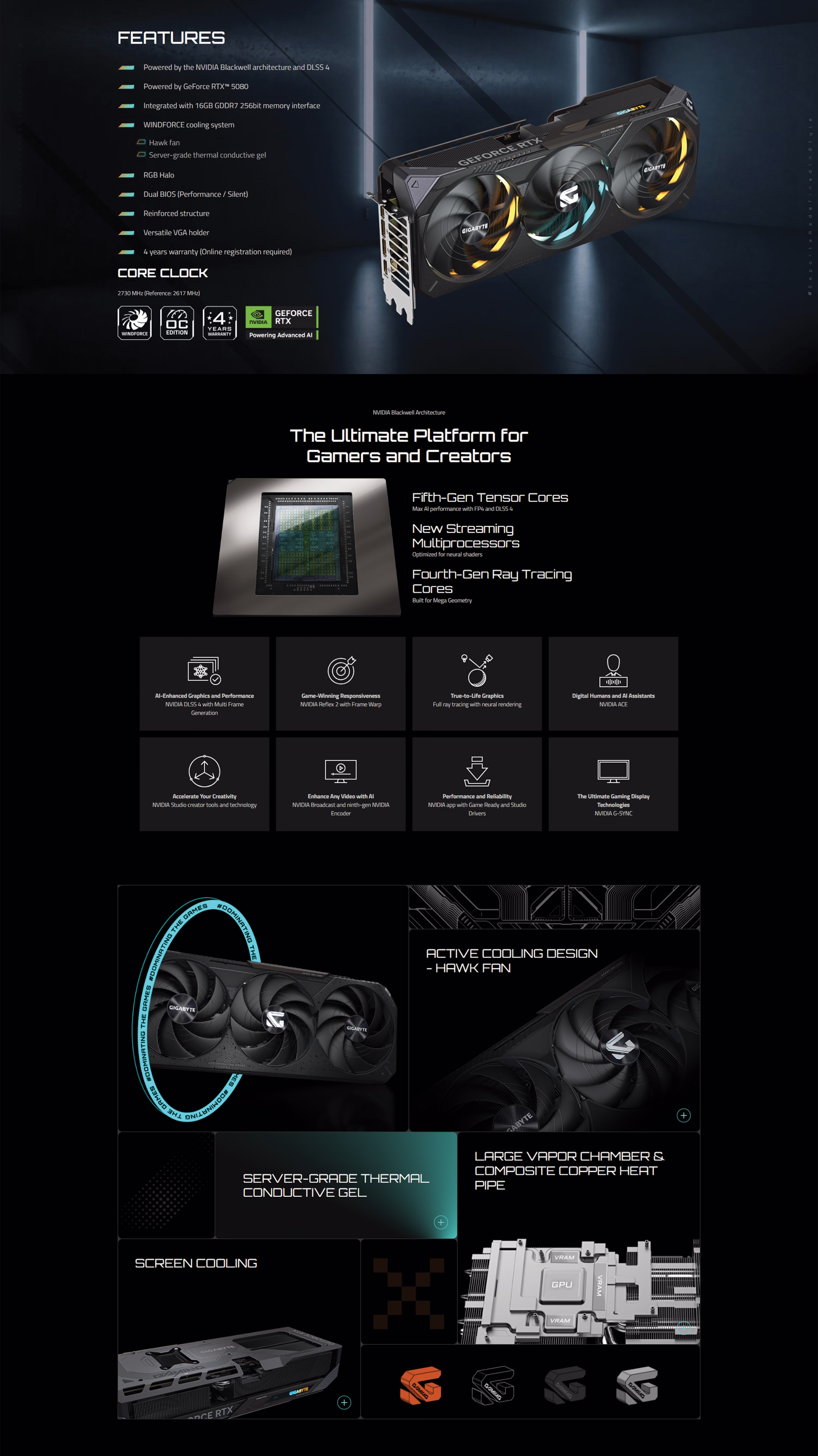 GIGABYTE5080GAMINGOCEDITION16GBGDDR7WINDFORCECOOLINGSYSTEM3FANGRAPHICCARD889523047521