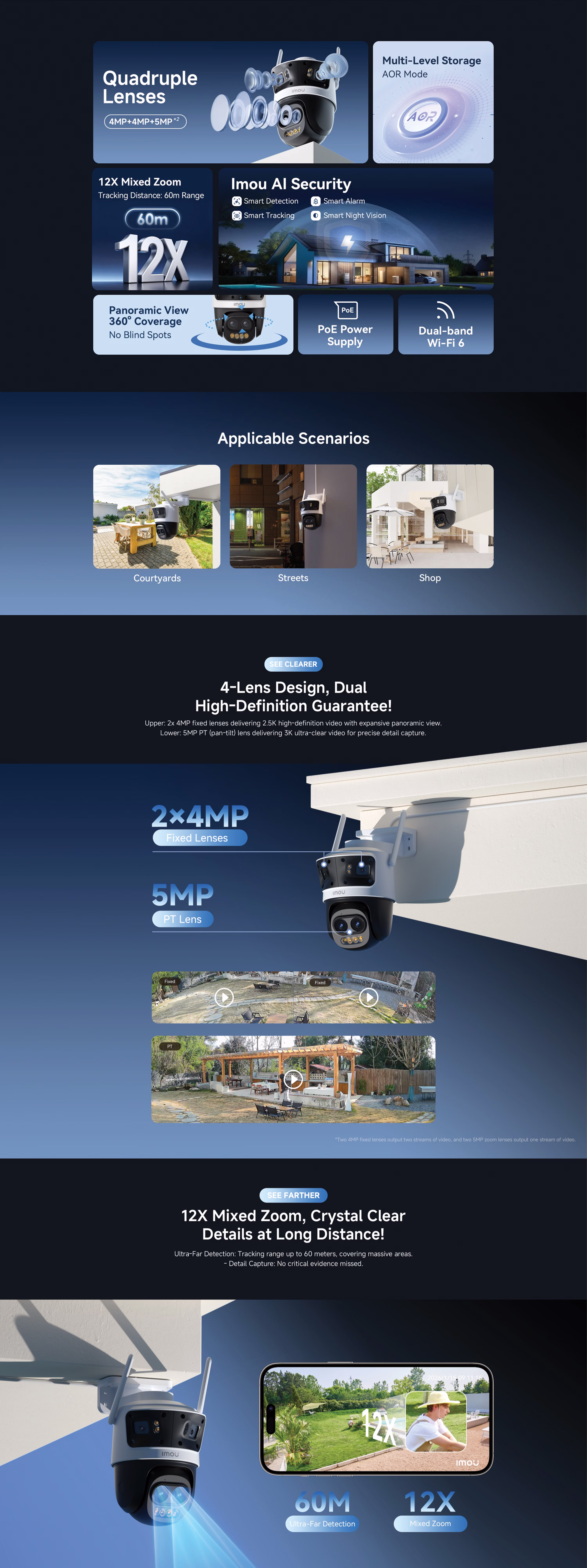 IMOU Cruiser Pano Z 13MP outdoor security camera featuring multiple lenses for panoramic viewing and 12x mixed zoom tracking.