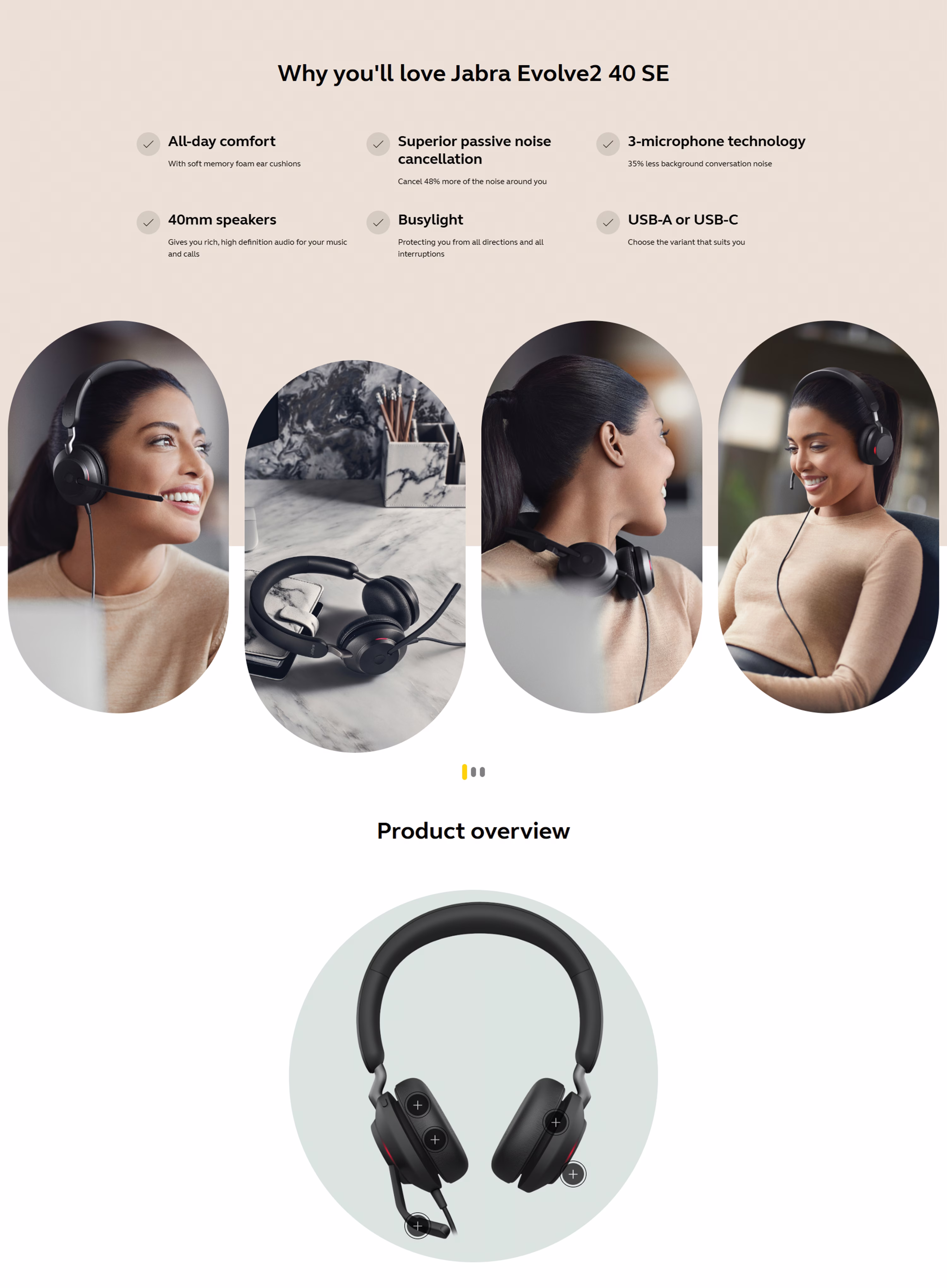 Jabra Evolve2 40 SE Stereo Headset | USB-A &amp; USB-C product description image