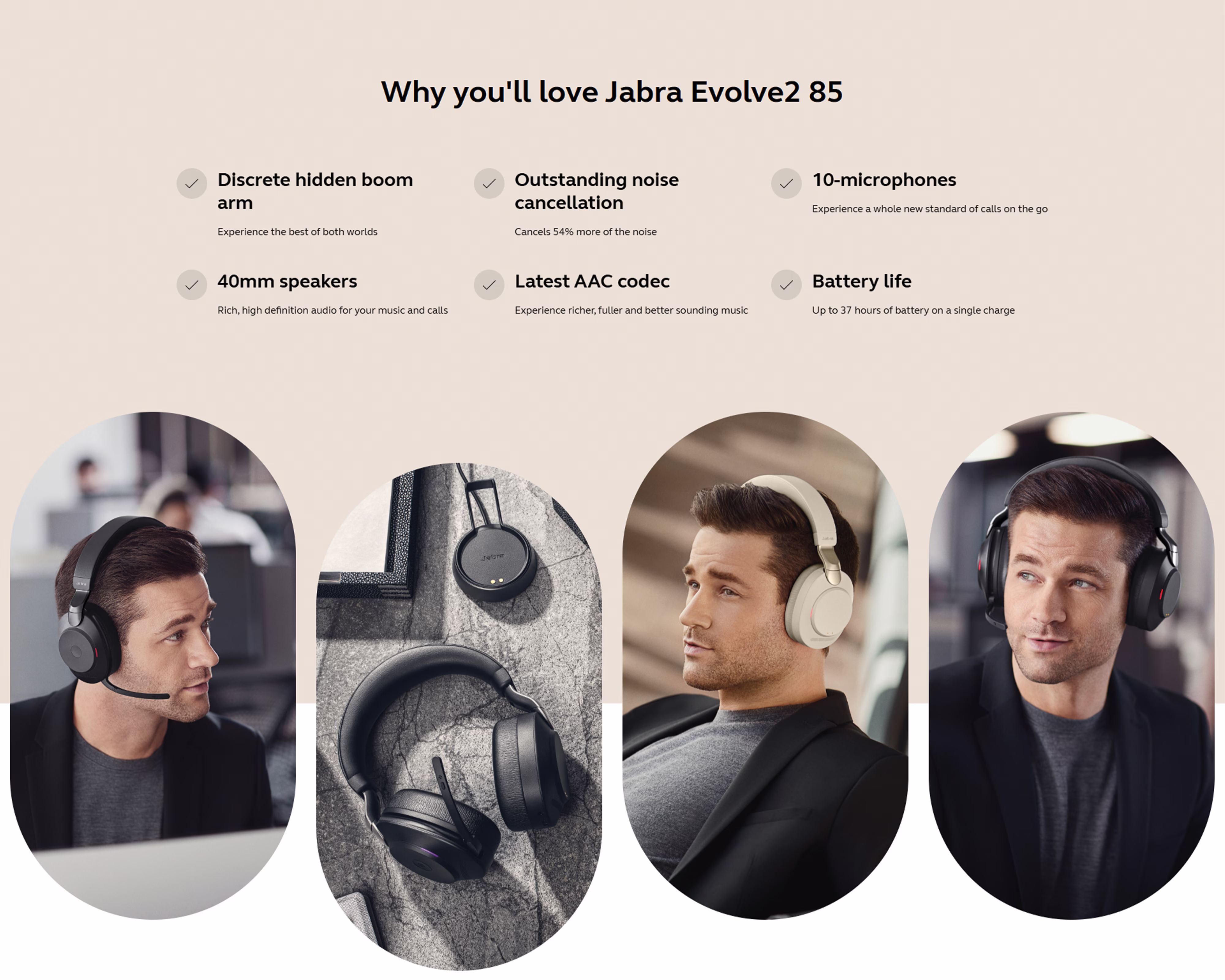 A professional using the Jabra Evolve2 85 in a modern office environment, highlighting its premium design