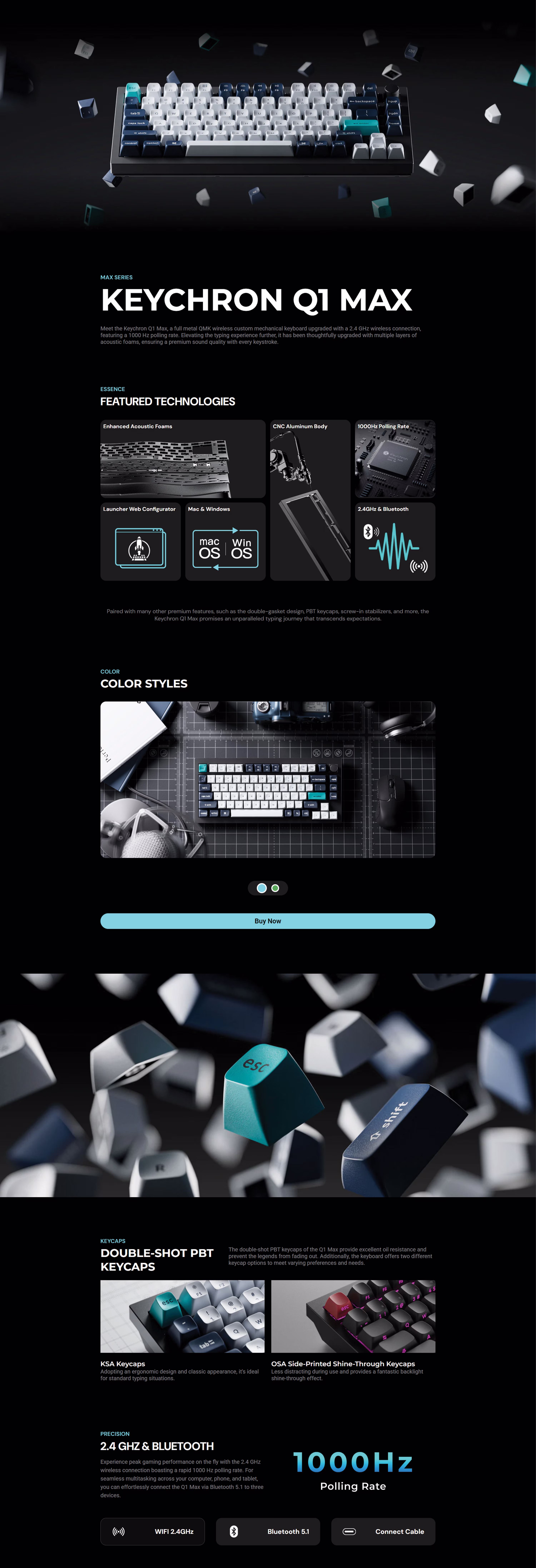 Keychron Q1 Max Black CNC aluminum 75% wireless mechanical keyboard with dual Arabic and English legends and programmable knob.