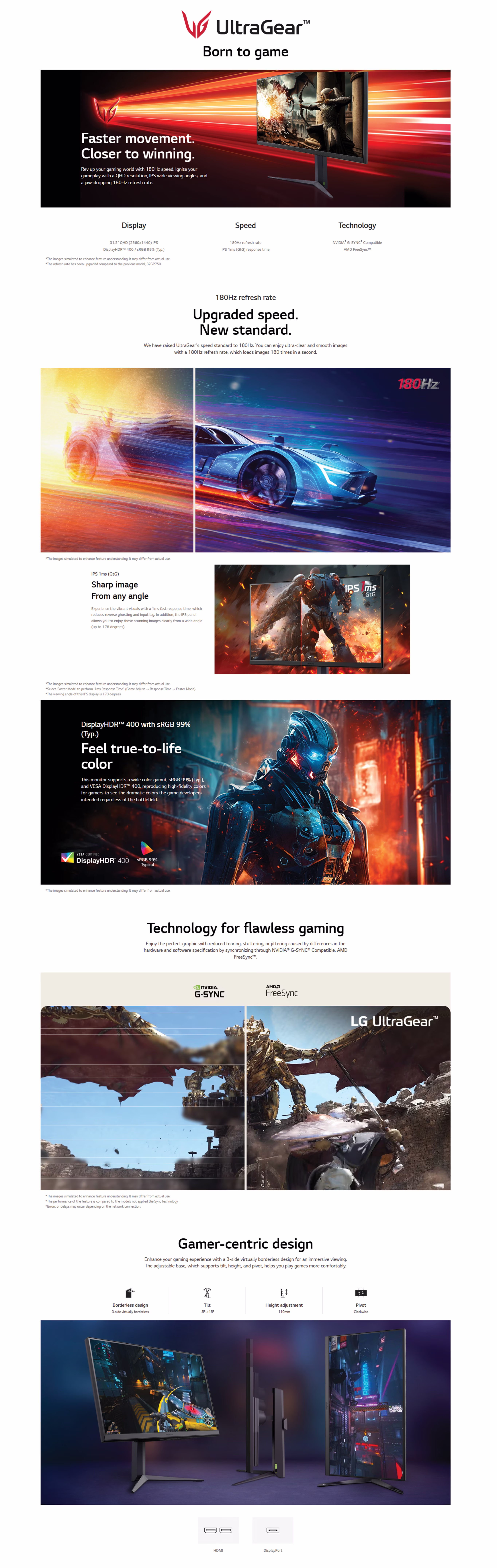 LG 32GS75Q-B 32-inch UltraGear QHD IPS gaming monitor front view showcasing the 3-side borderless screen and ergonomic stand