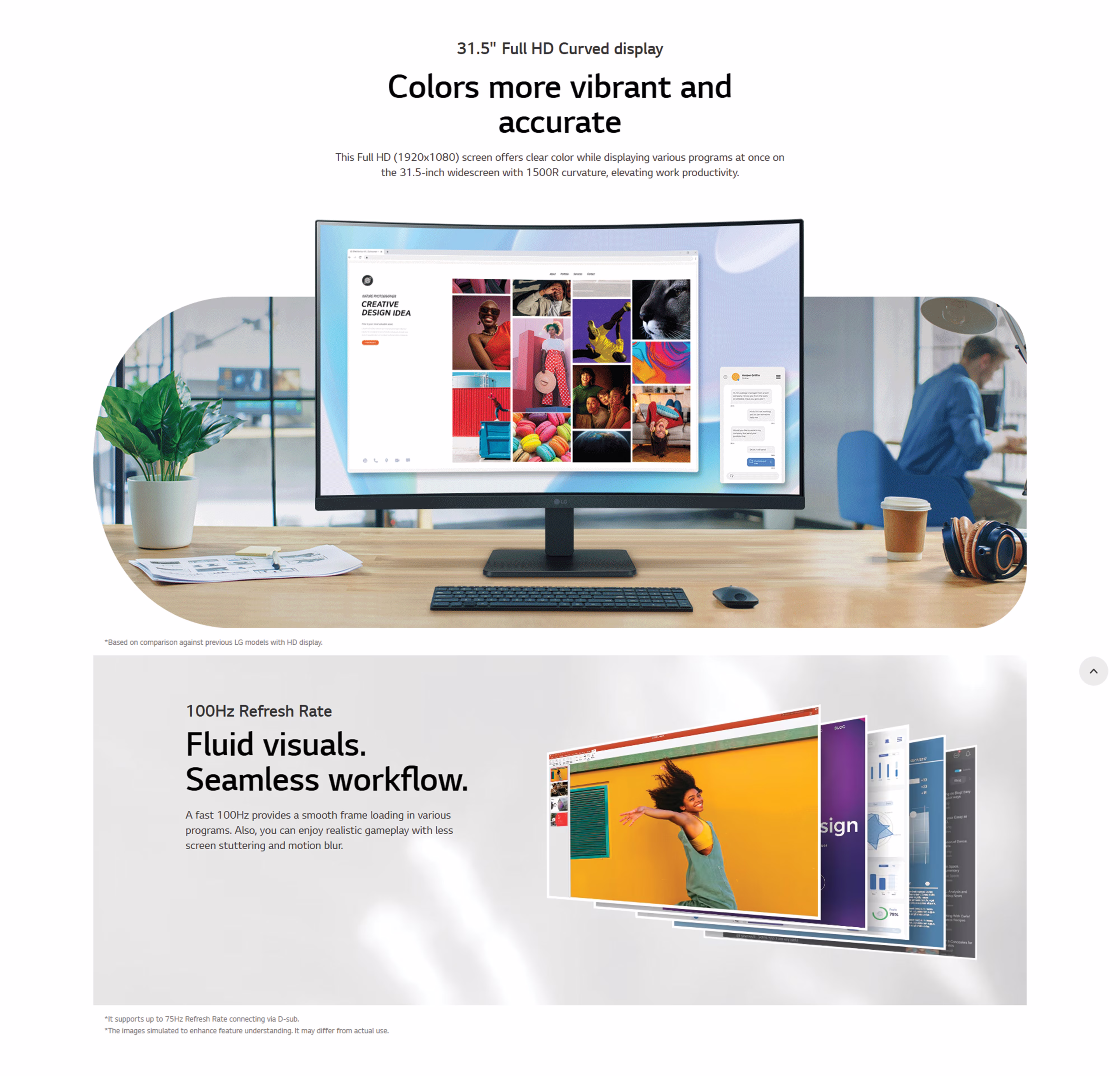 LG 32MR50C-B 31.5-inch curved monitor showing the immersive 1500R screen and slim bezel design.