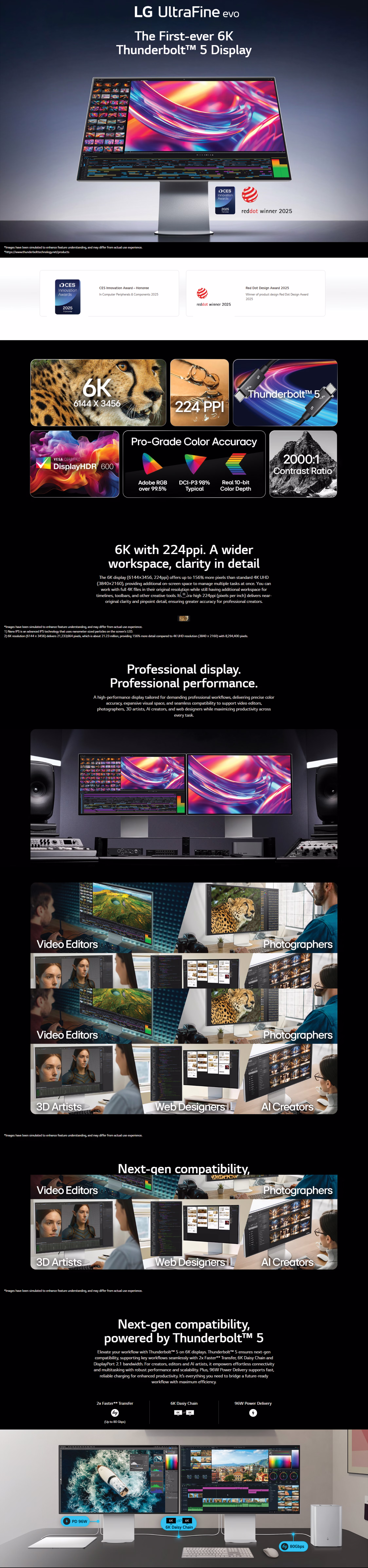 LG UltraFine evo 32U990A-S 32 inch 6K IPS Black professional monitor featuring Thunderbolt 5 connectivity.