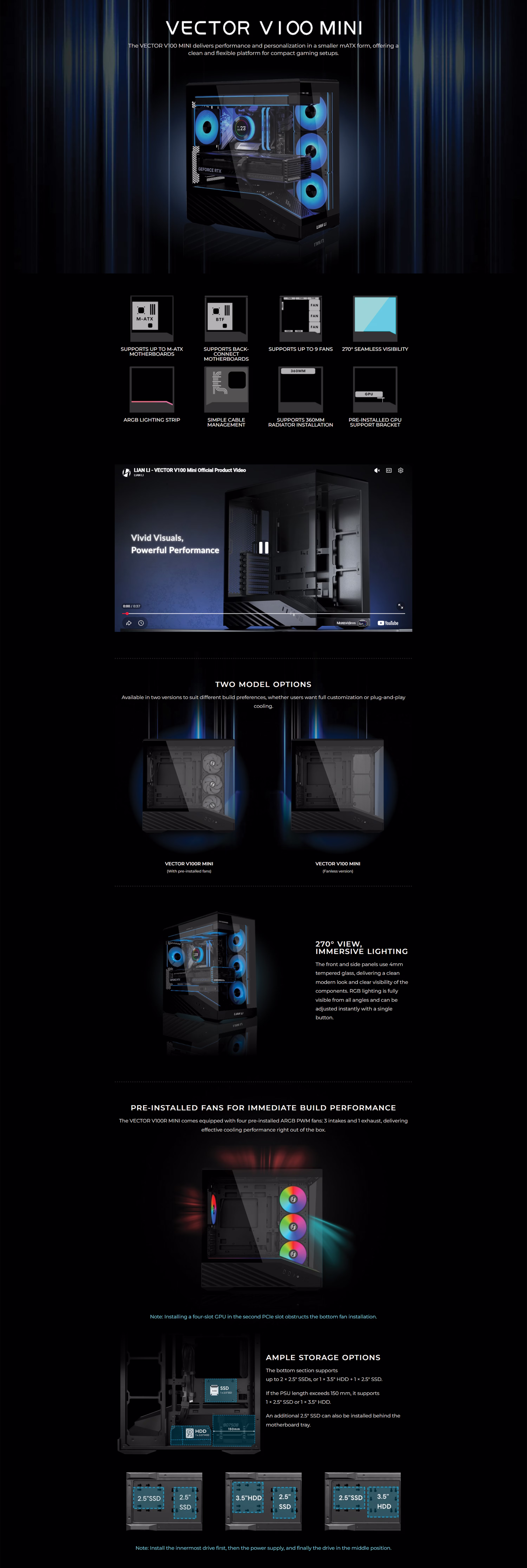 LIANLIV100MINIATXWITHOUT4ARGBFANBLACKCOLORGAMINGCASEV100MIXBLACK8403530526354718466021878PANORAMICTEMPEREDGLASS270DEGREEVIEWBACKCONNECTMATXSUPPORTCOMPACTCHASSATEUAEOBT