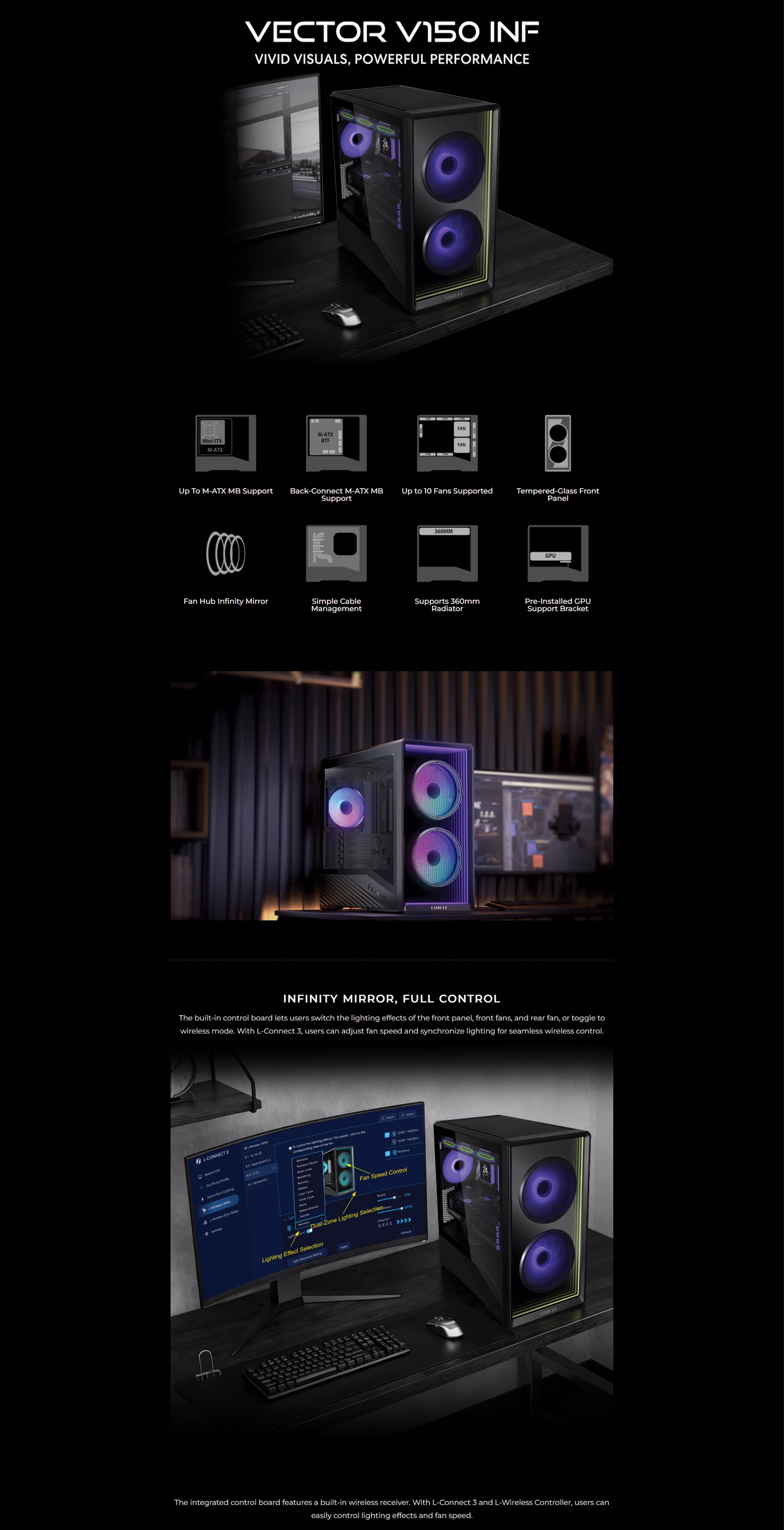 LIANLIVECTORV150INFMICROATXMINITOWERGAMINGCASEBLACKINFINITYOVERVIEW