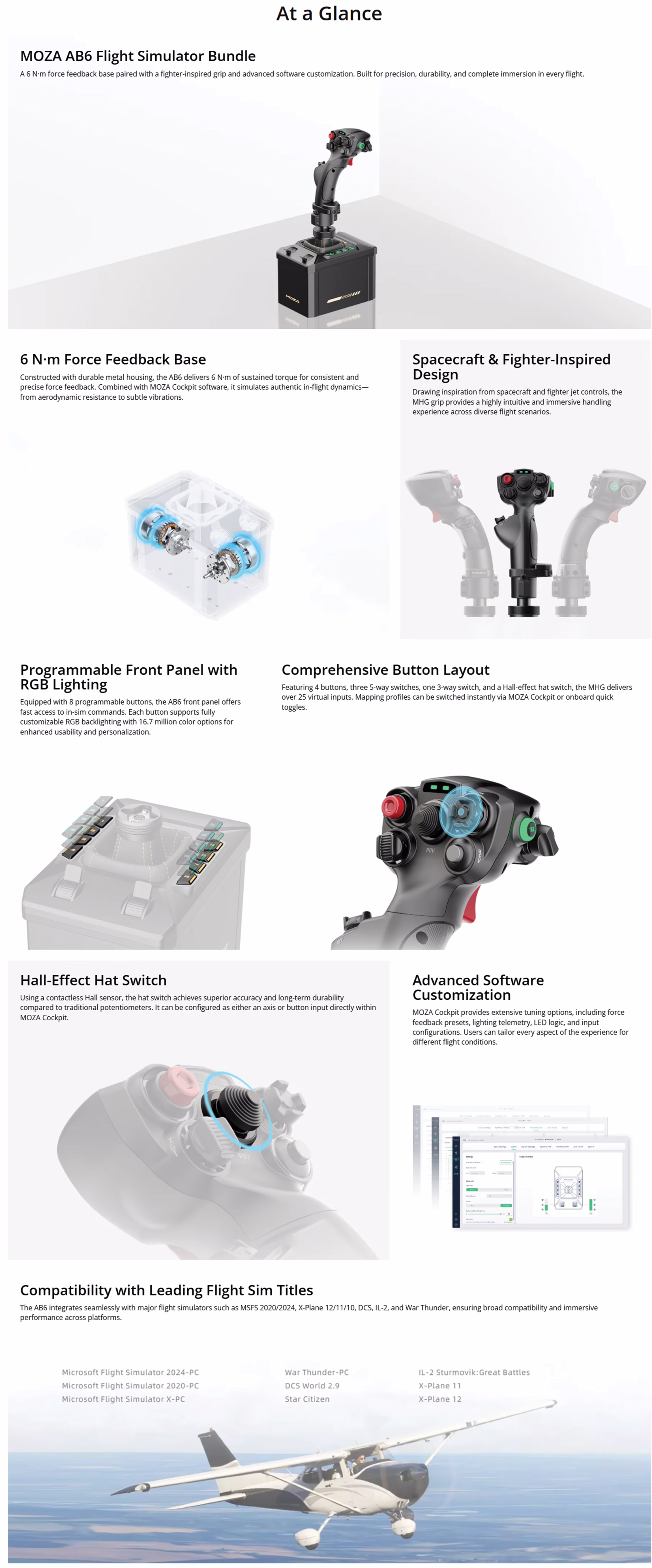 MOZA AB6 AS017 active force feedback flight simulation base dual servo motors 6Nm peak torque aluminum construction direct drive professional flight sim base