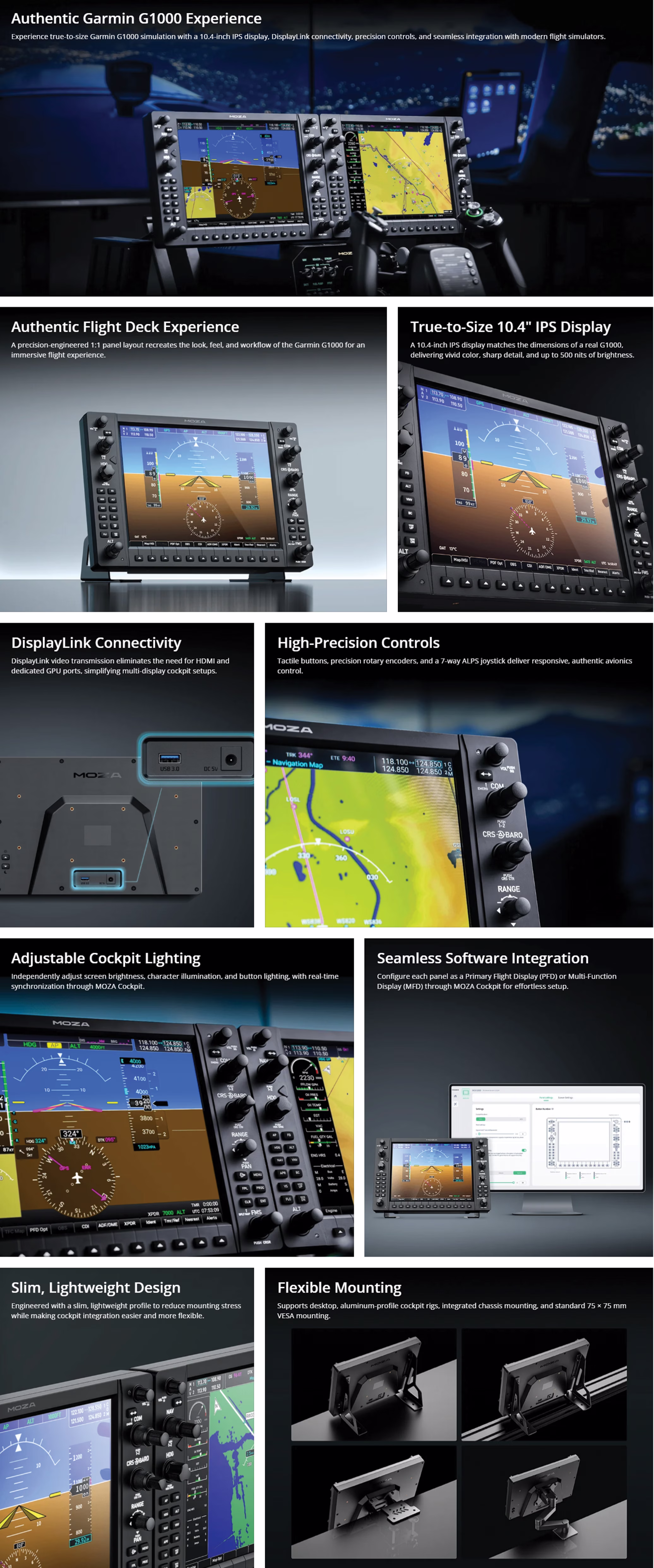MOZA MGX1000 G1000-Style Flight Simulator Instrument Panel with 10.4-inch IPS Screen and Tactile Controls