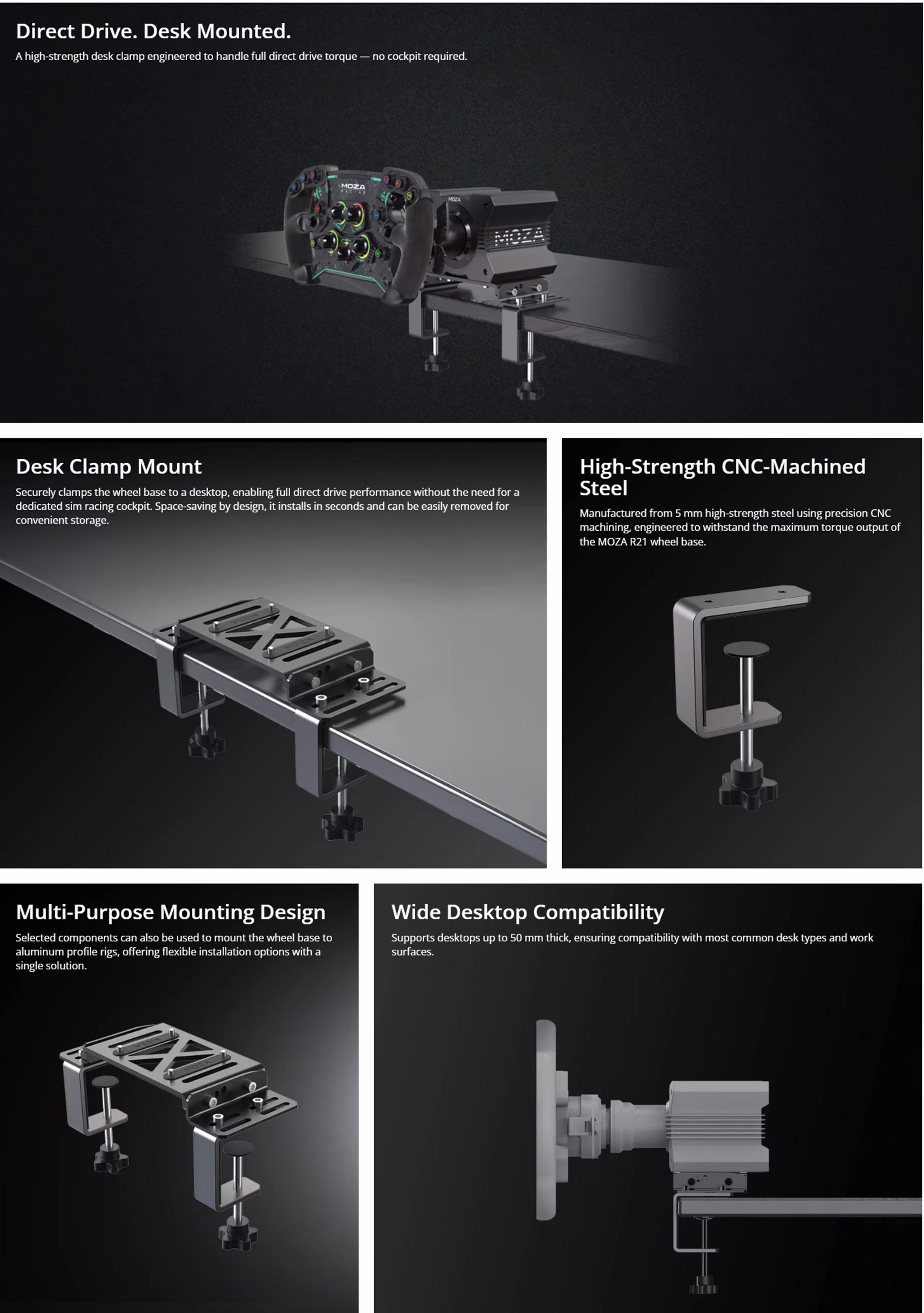 MOZARACINGRS12TABLEMOUNTINGBRACKET5MMTHICKCNCMACHINEDHIGHSTRENGTHSTEELMULTIANGLEADJUSTMENTDIRECTDRIVEDESKCLAMPFORR5R9R12R16R21WHEELBASES50MMMAXIMUMTABLETHICKNESSSIMRACINGSETUPUAEOBT