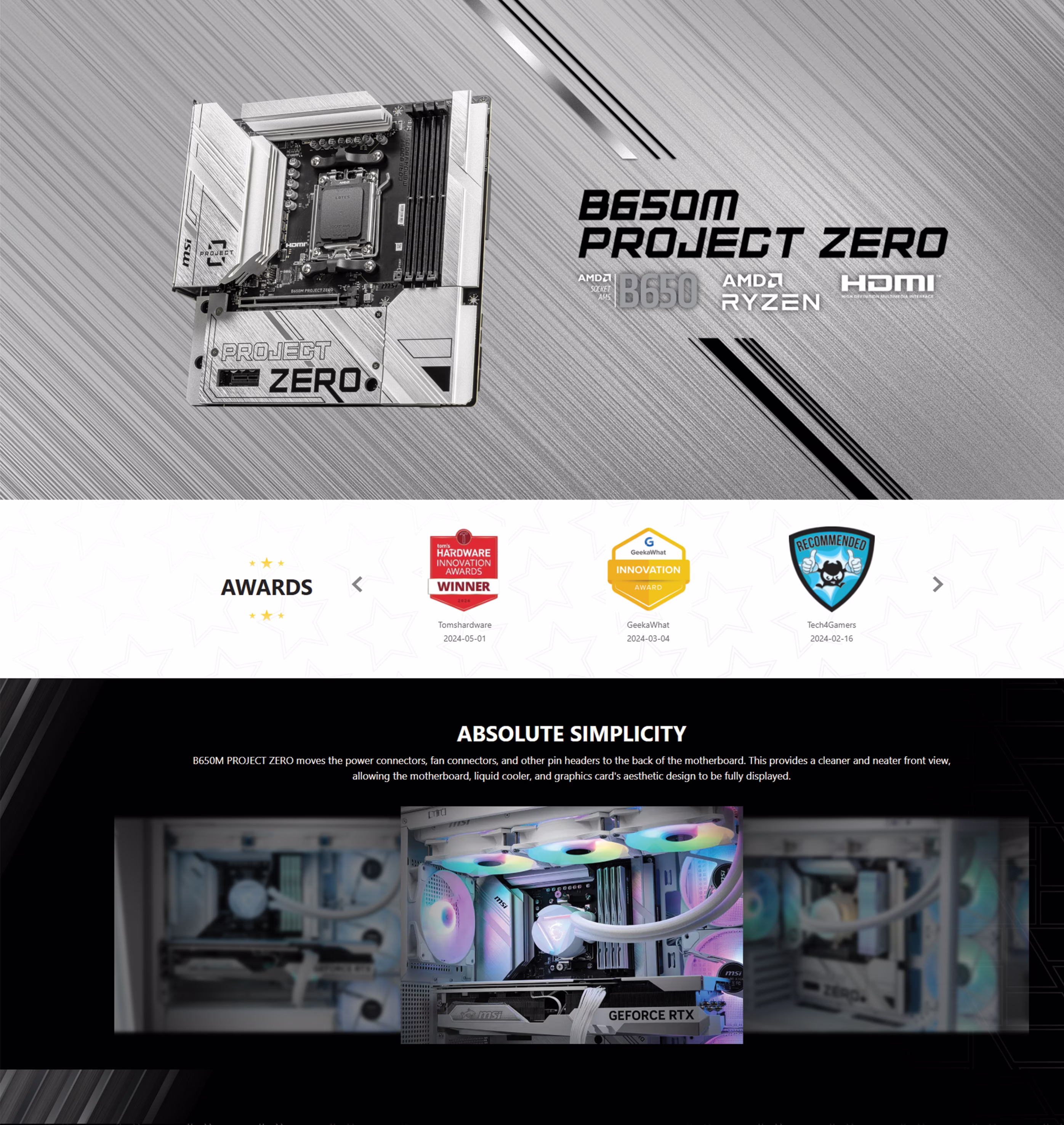 MSI B650M PROJECT ZERO AMD B650 ATX Motherboard image