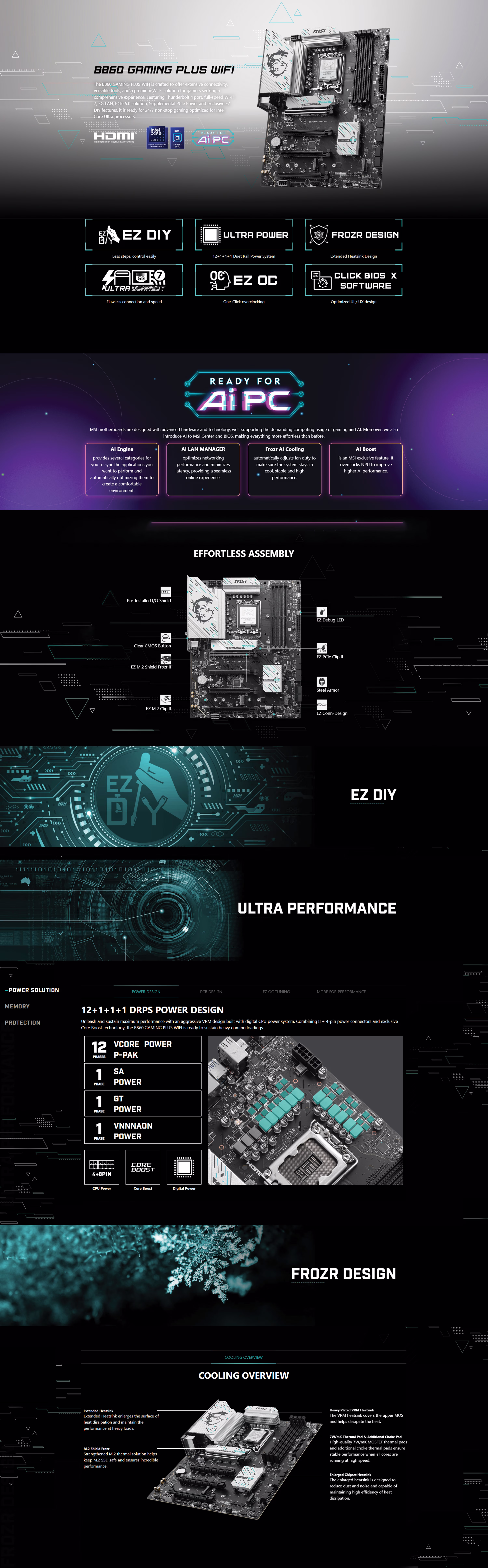 MSI B860 GAMING PLUS WIFI ATX motherboard featuring LGA 1851 socket for Intel Core Ultra processors.