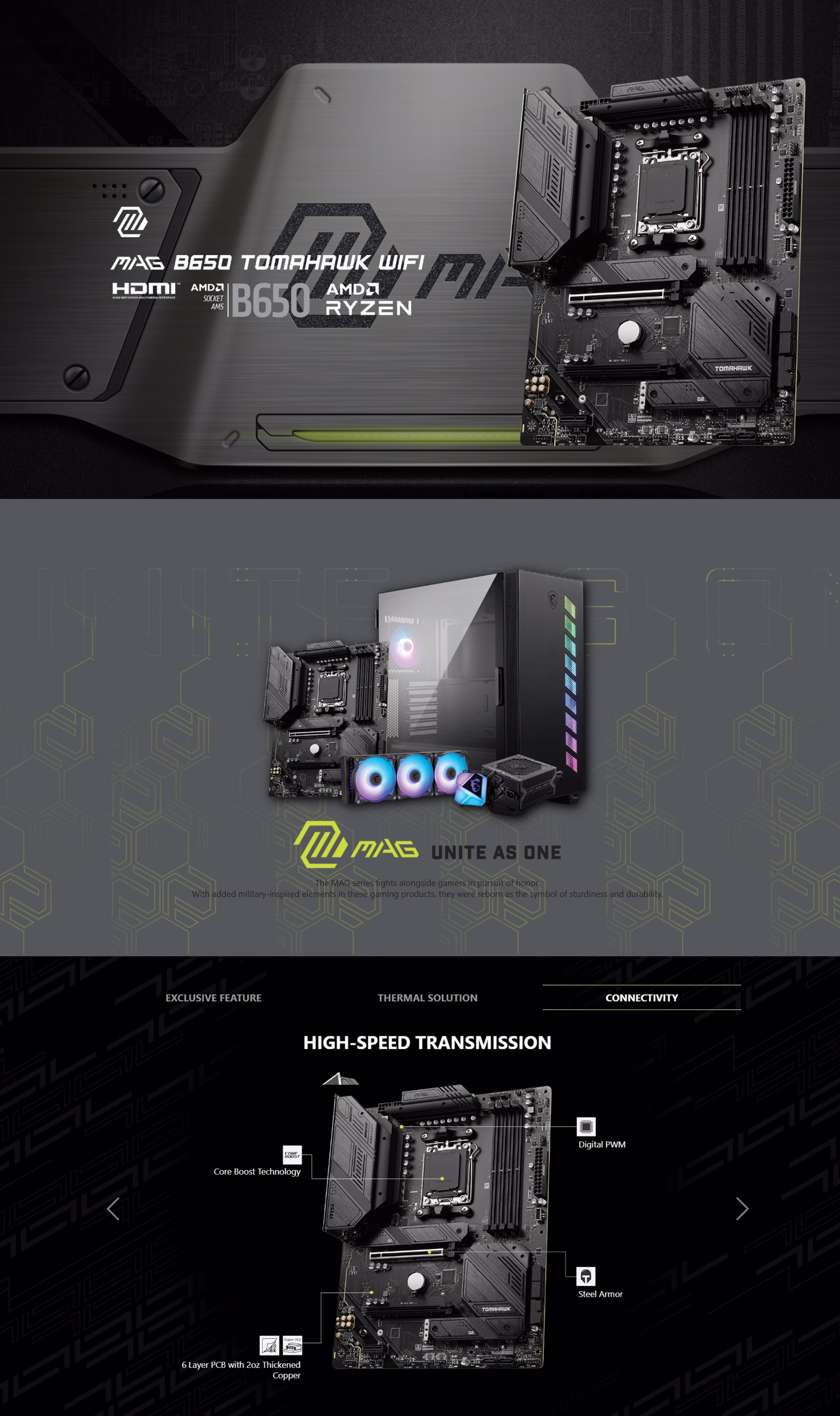 MSI MAG B650 TOMAHAWK WIFI AMD B650 ATX Motherboard OVERVIEW IMAGE