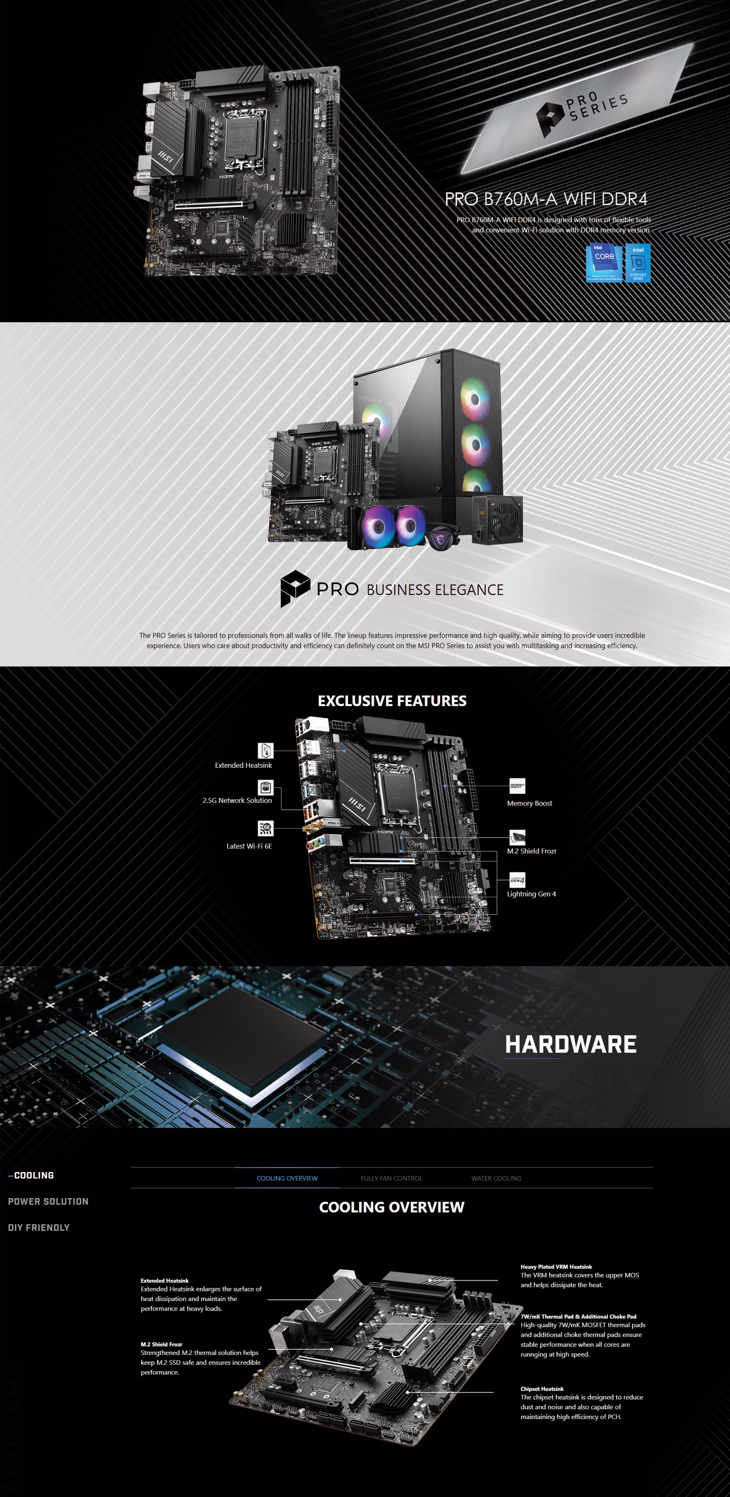 MSI PRO B760M-A WIFI DDR4 motherboard with premium extended heatsinks