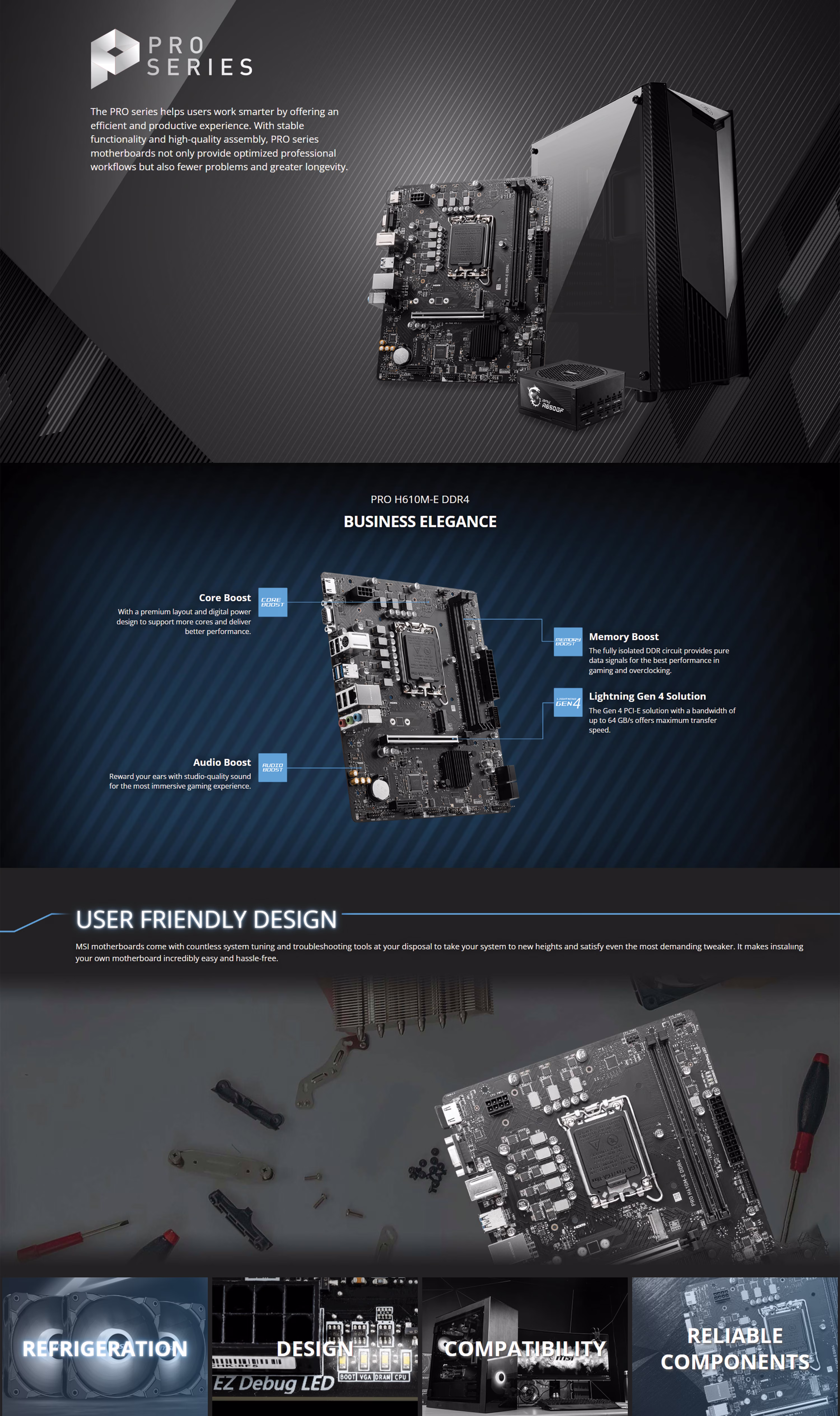 MSI PRO H610M-E DDR4 motherboard showcasing the LGA 1700 socket and compact Micro-ATX layout.