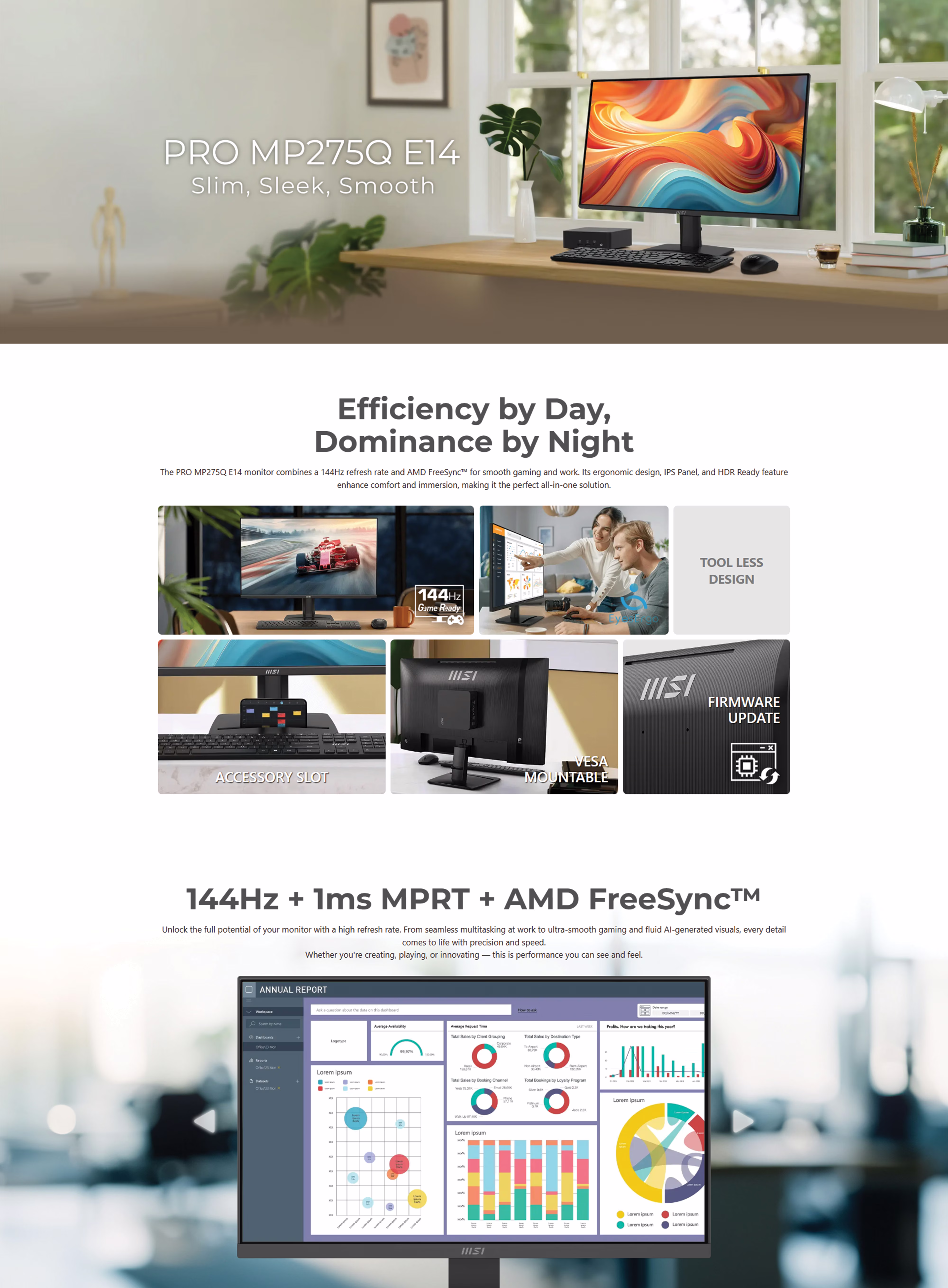 MSI PRO MP275Q E14 WQHD monitor set up in a professional home office showing high-resolution creative software.