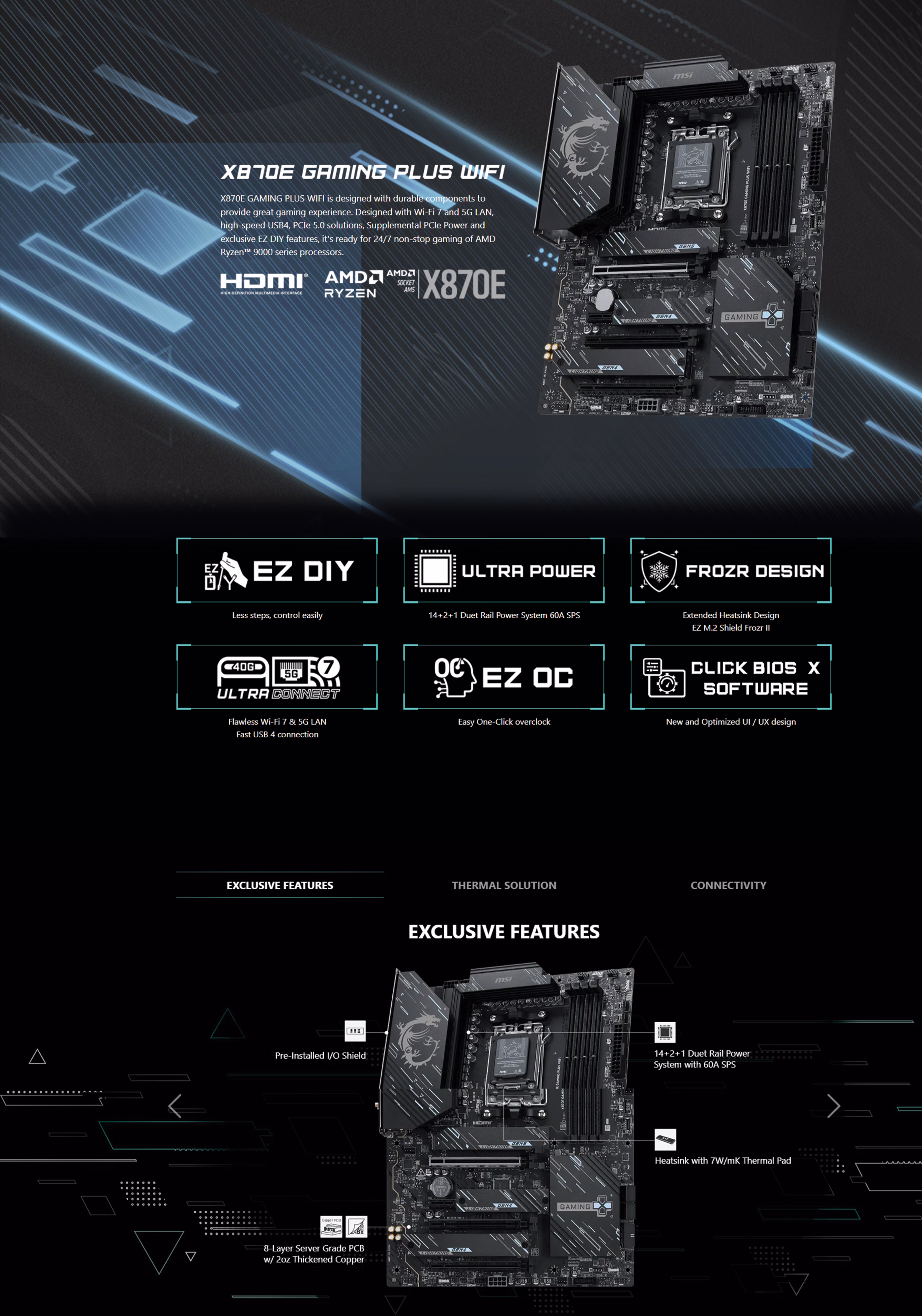 MSI X870E GAMING PLUS WIFI AM5 ATX Motherboard,