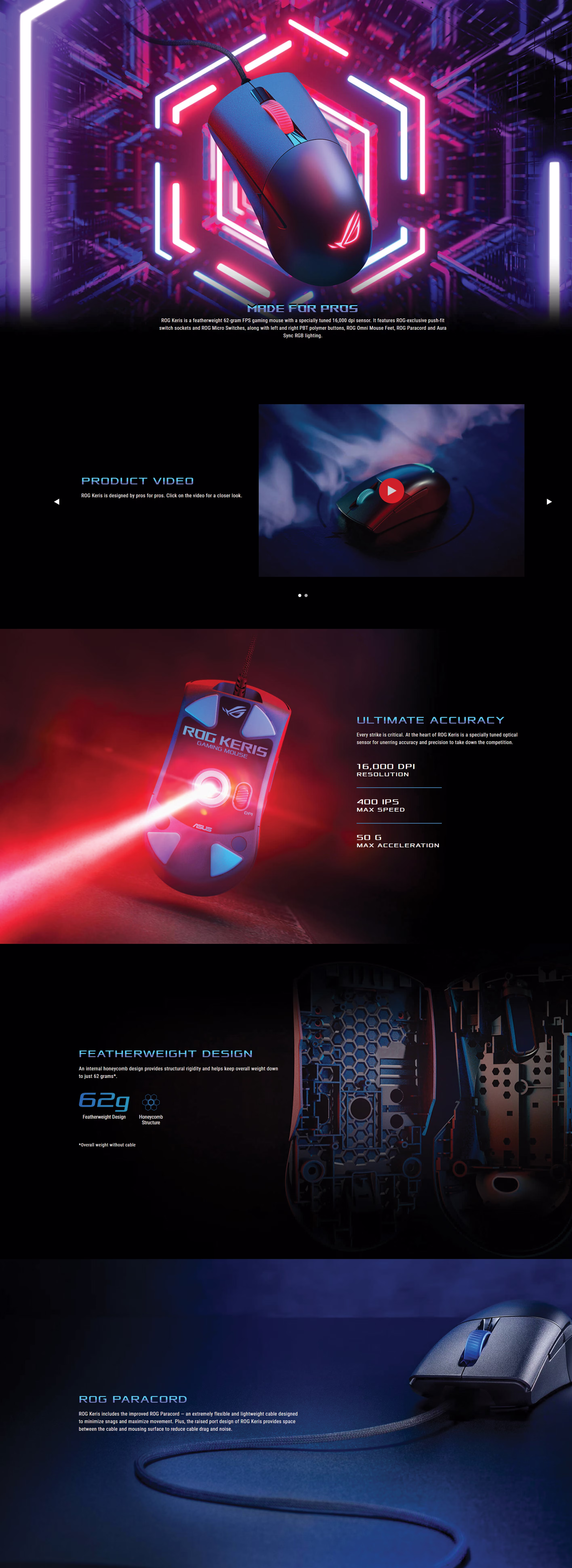 ROG Keris 62g Lightweight 16K DPI Gaming Mouse