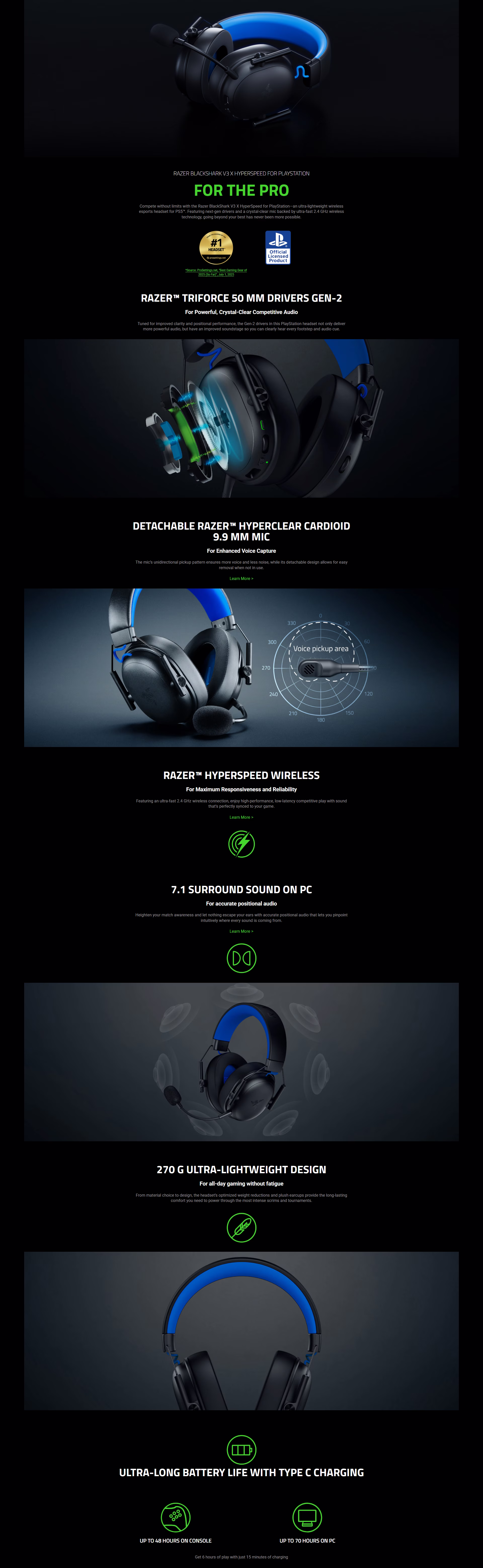 Razer BlackShark V3 X HyperSpeed wireless esports gaming headset in black featuring dual wireless connectivity for PS5 and PC.