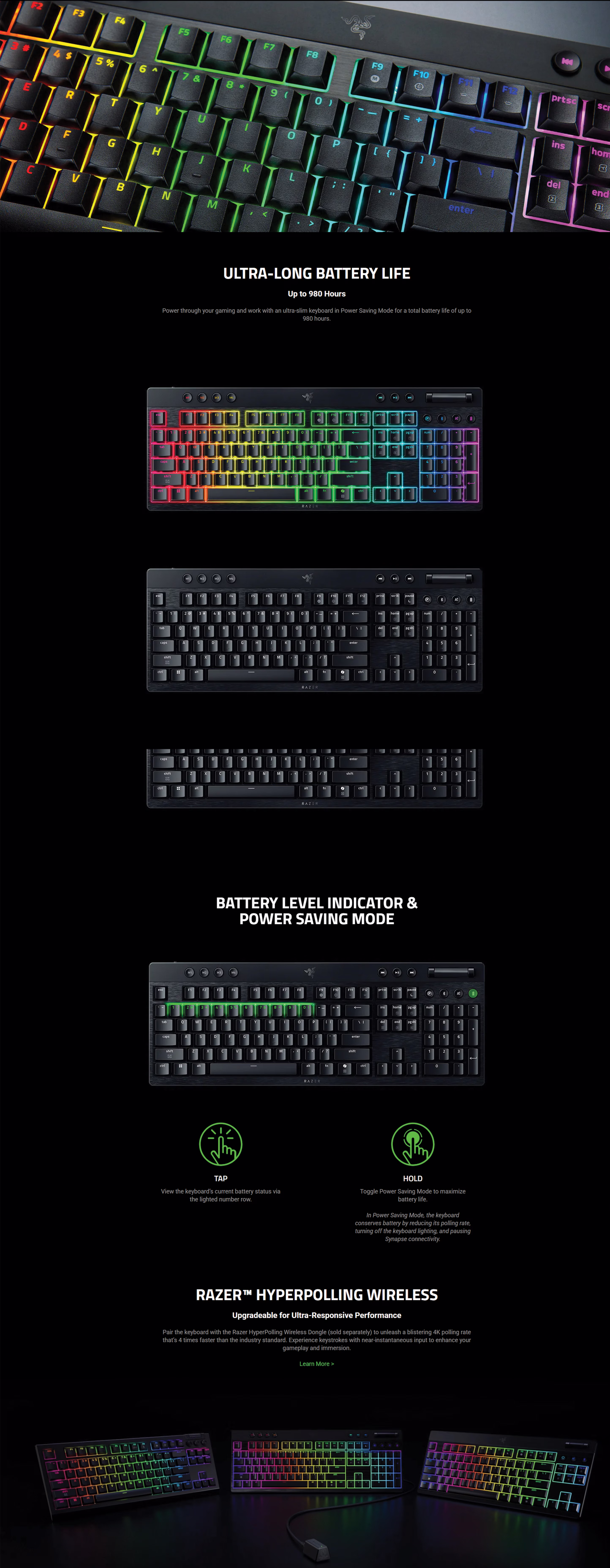 Razer BlackWidow V4 Low-Profile Tenkeyless wireless mechanical gaming keyboard with red switches showing Chroma RGB lighting
