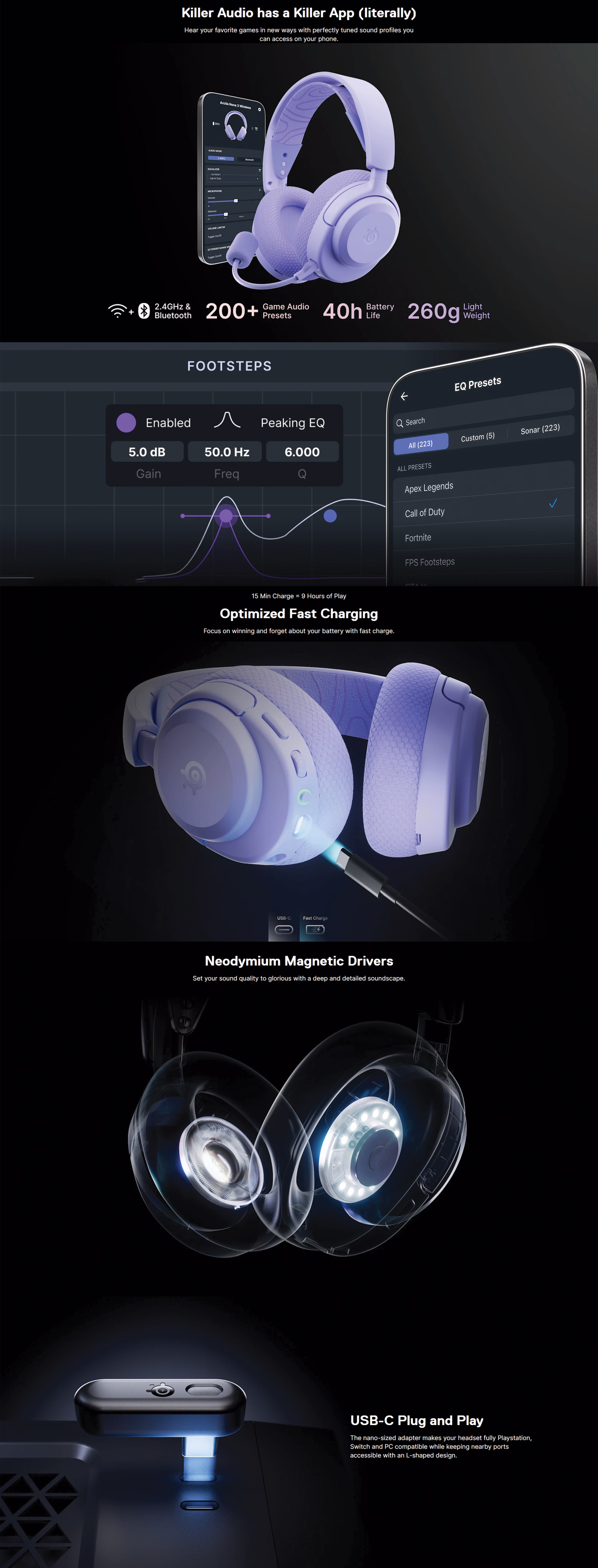 STEELSERIESARCTISNOVA3WIRELESSBLUETOOTHGAMINGHEADSETLAVENDERPRODUCTOVERVIEWIMAGE