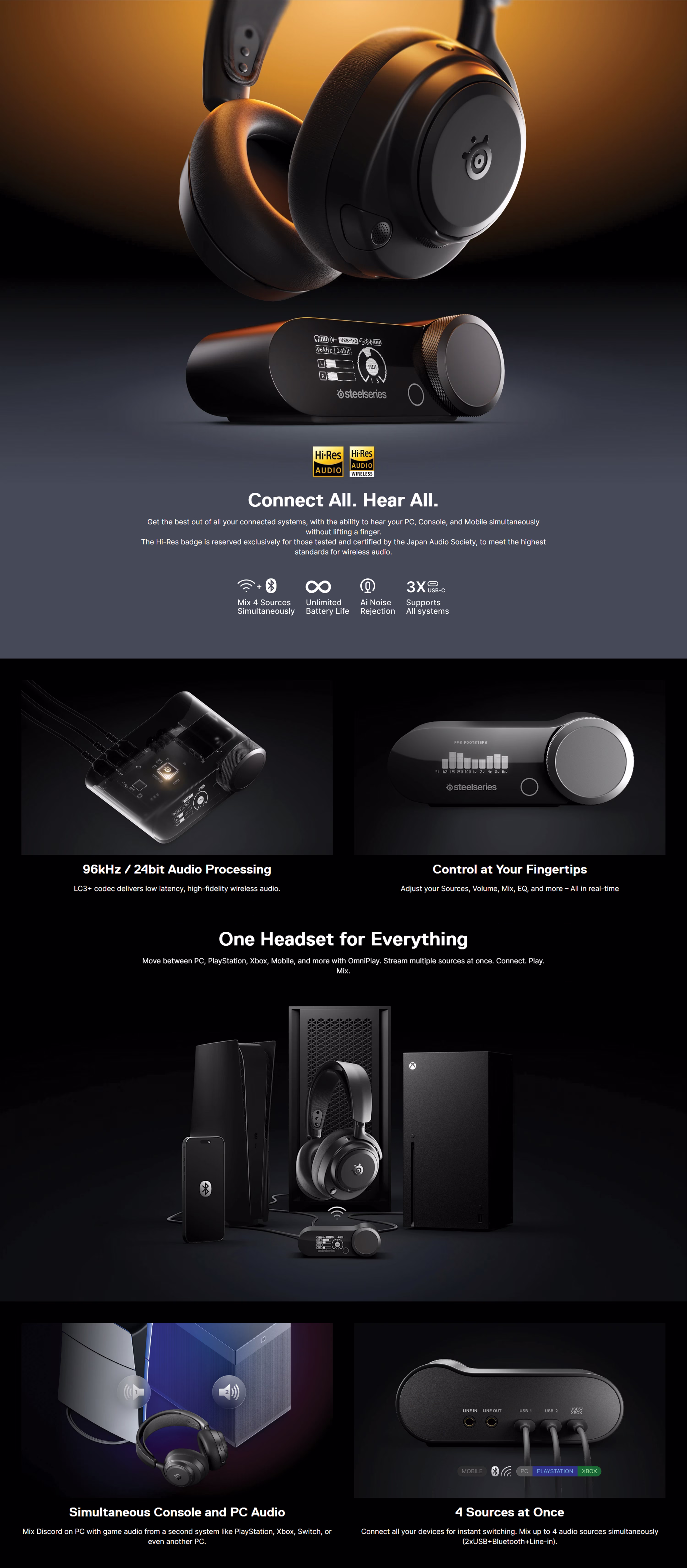 STEELSERIESARCTISNOVAPROWIRELESSOMNIBLACKGAMINGHEADSETHIRESAUDIOCERTIFIED96KHZ24BITACTIVENOISECANCELLATIONOMNIPLAYMULTISYSTEMCOMPATIBILITYPCPS5XBOXSWITCHCLEARCASTPROMICROPHONEAINOISEREJECTIONINFINITEPOWERSYSTEMHOTSWApbBATTERIES61721UAEOBTPRODUCTOVERVIEW