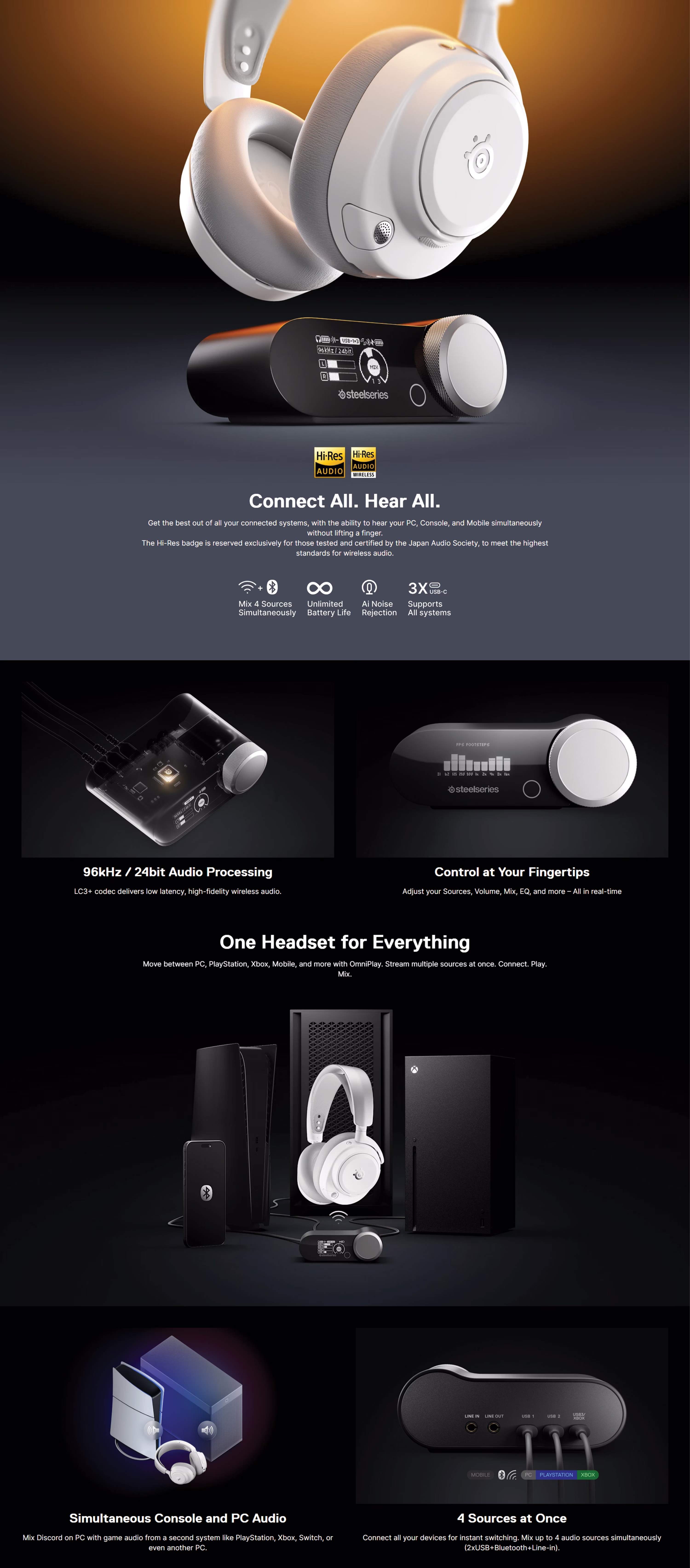 STEELSERIESARCTISNOVAPROWIRELESSOMNIWHITEGAMINGHEADSETHIRESAUDIOCERTIFIED96KHZ24BITACTIVENOISECANCELLATIONOMNIPLAYMULTISYSTEMCOMPATIBILITYPCPS5XBOXSWITCHCLEARCASTPROMICROPHONEAINOISEREJECTIONINFINITEPOWERSYSTEMHOTSWApbBATTERIES61722UAEOBTPRODUCTOVERVIEW