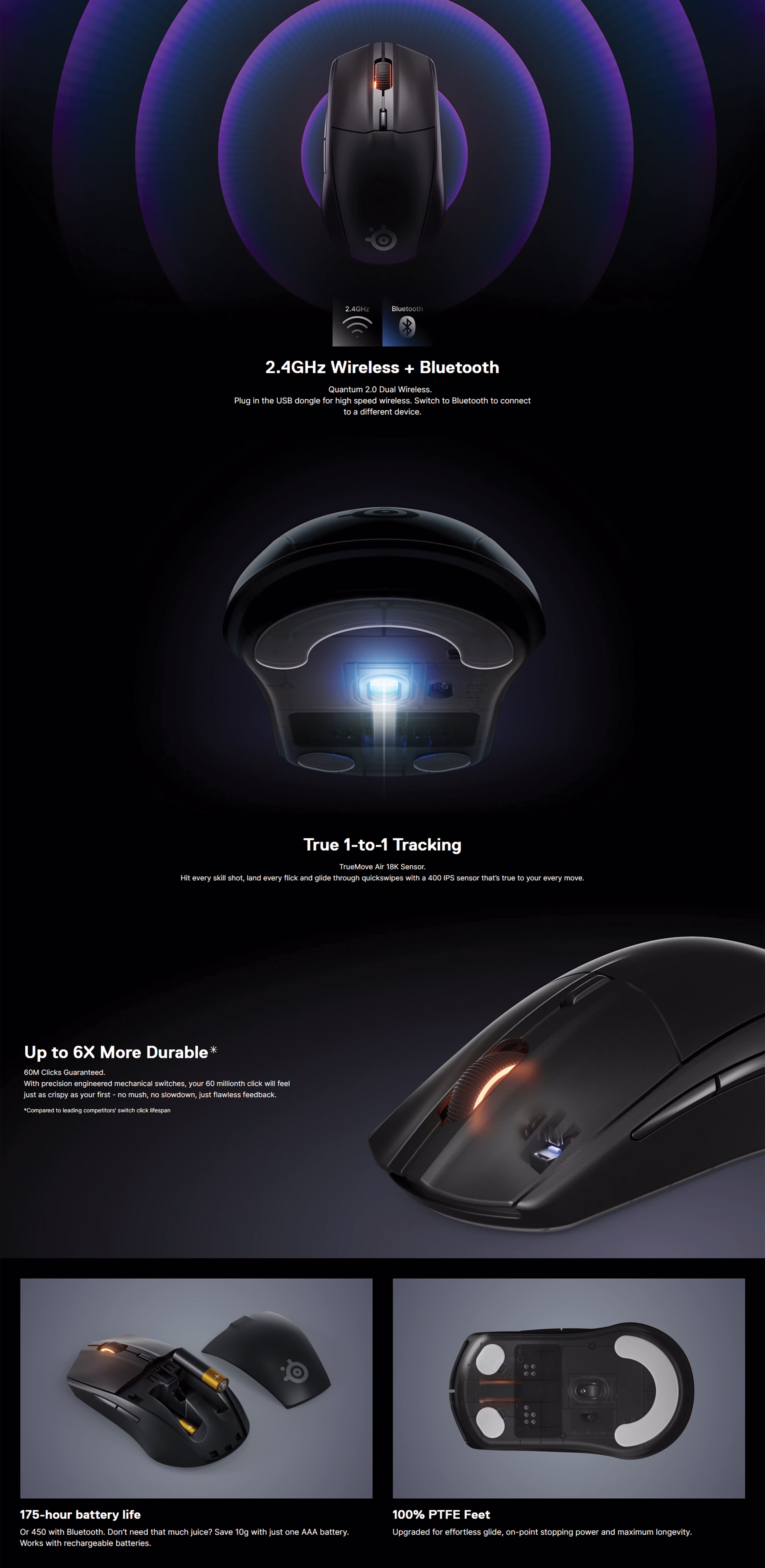STEELSERIESRIVAL3WIRELESSGEN2GAMINGMOUSEBLACK18000DPIOVERVIEWIMAGE