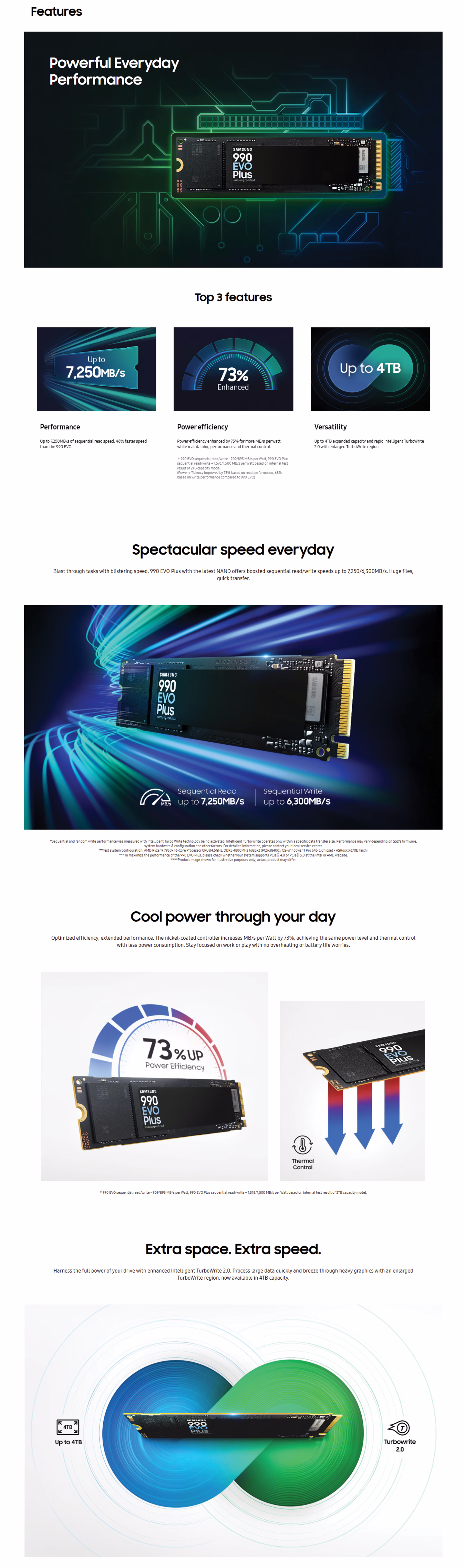 Samsung 990 EVO Plus 1TB PCIe 4.0 and 5.0 hybrid NVMe M.2 internal solid state drive.