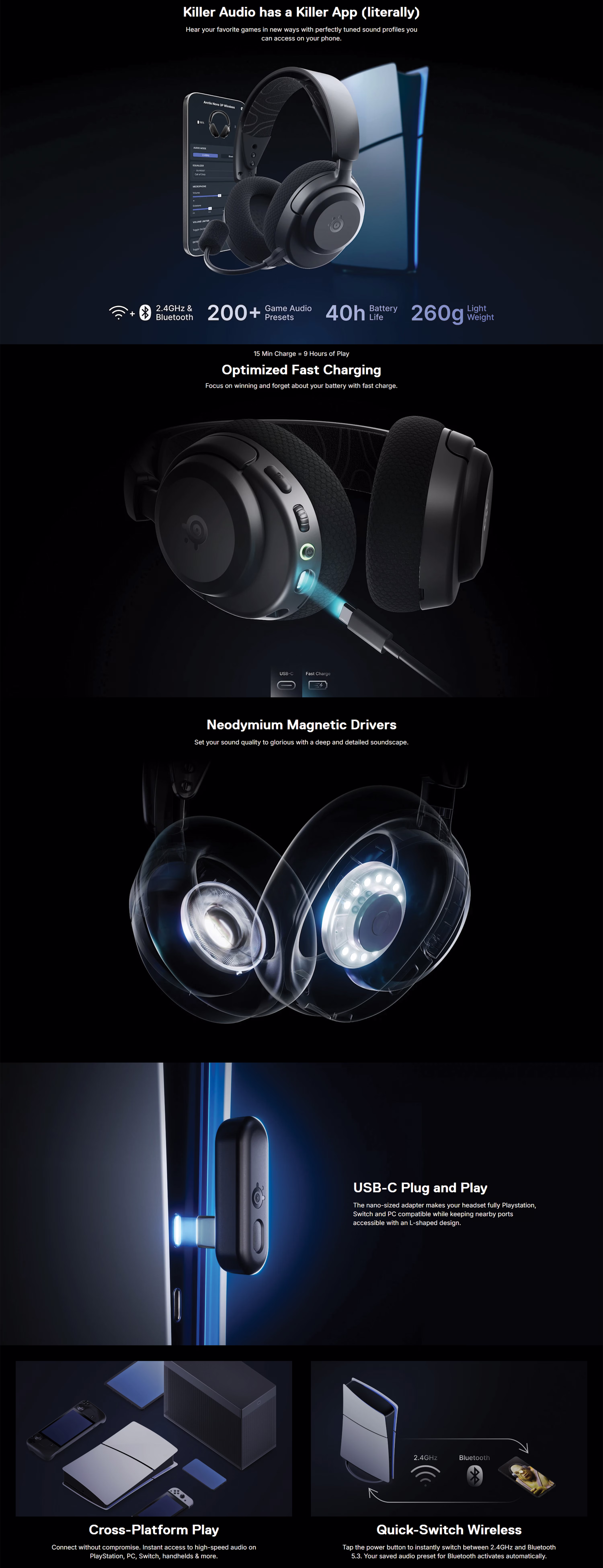 SteelSeriesArctisNova3PWirelessforPlayStationBlackGamingHeadphones61686810052988429