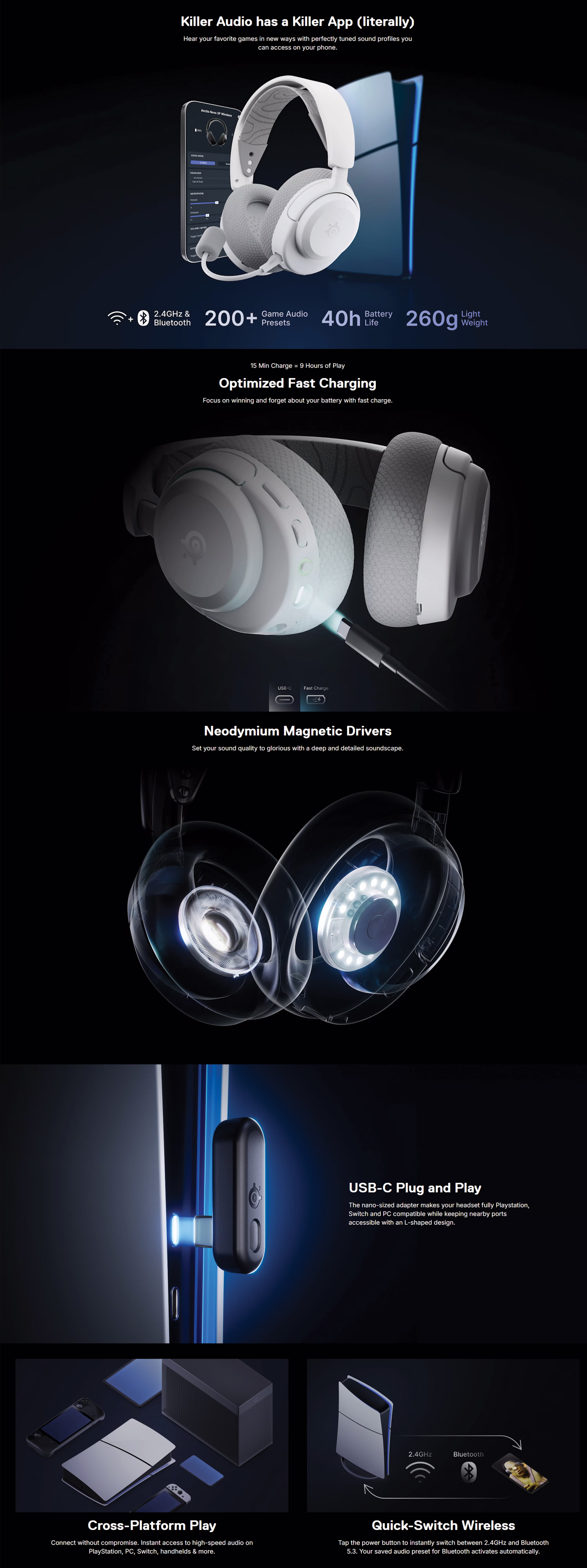 SteelSeriesArctisNova3PWirelessforPlayStationWhiteGamingHeadphones61687810052988436