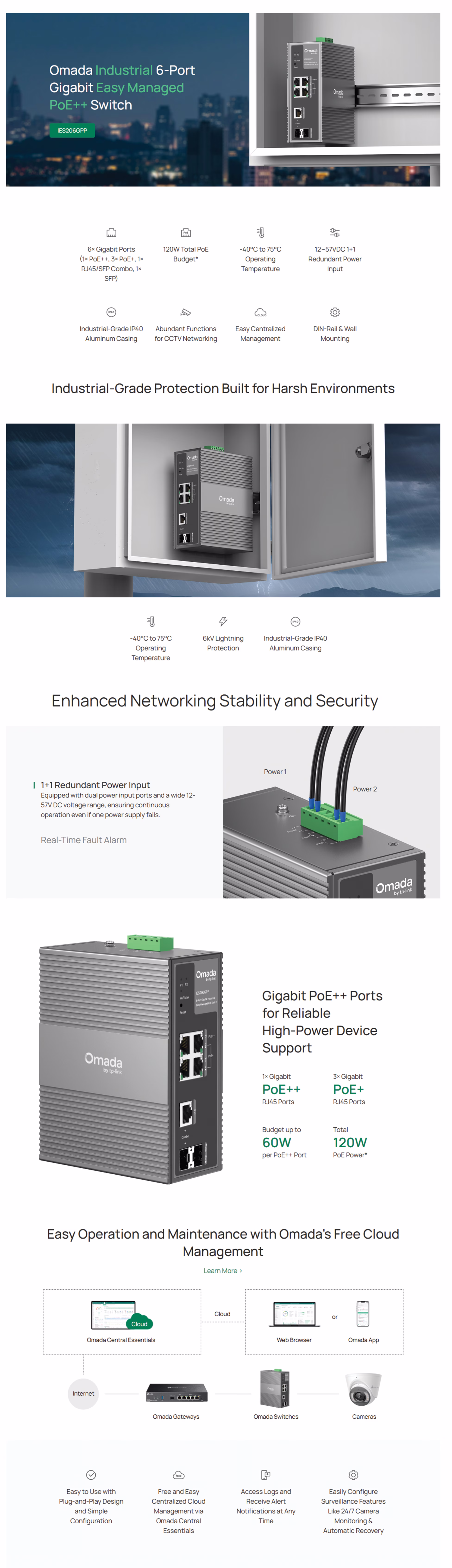 The IES206GPP mounted on a standard DIN-rail, highlighting its compact "ALPHA" industrial design.
