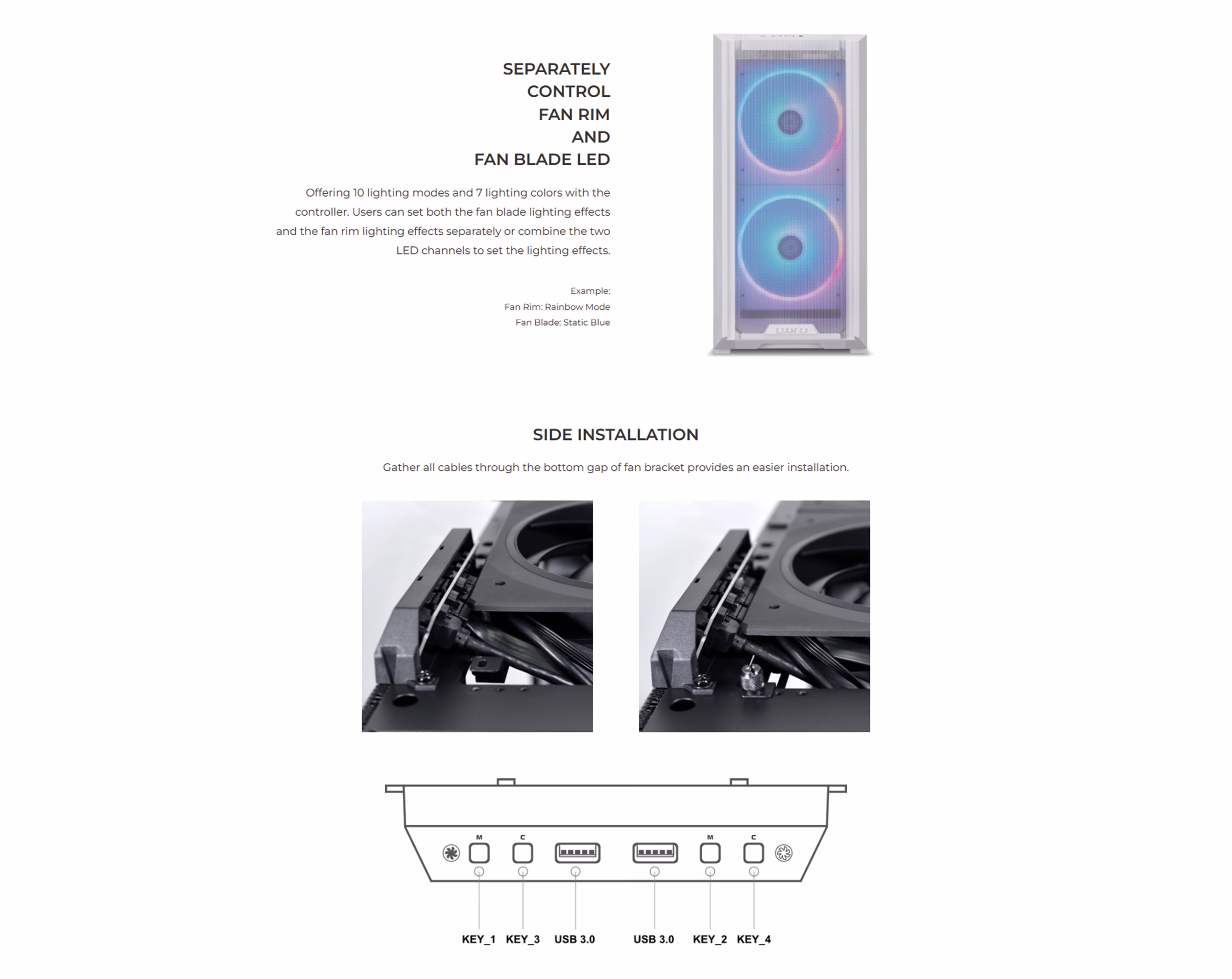 The White Lian Li controller mounted on the side of a LANCOOL 216 White "ALPHA" chassis.