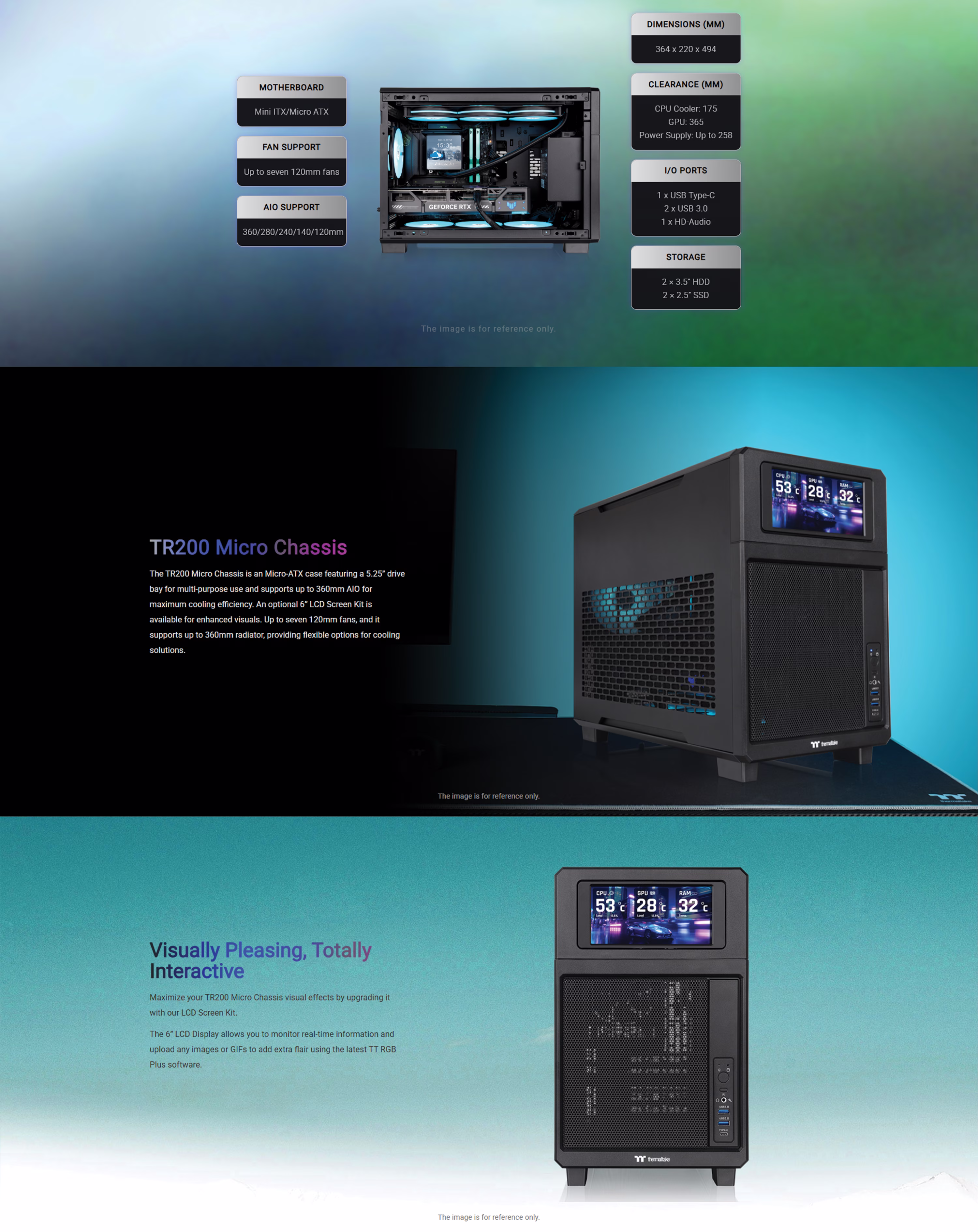 Thermaltake TR200 Micro-ATX compact mid-tower PC case SPCC steel all-black finish full GPU ATX PSU support gaming chassis CA-11L-00S1NN-00
